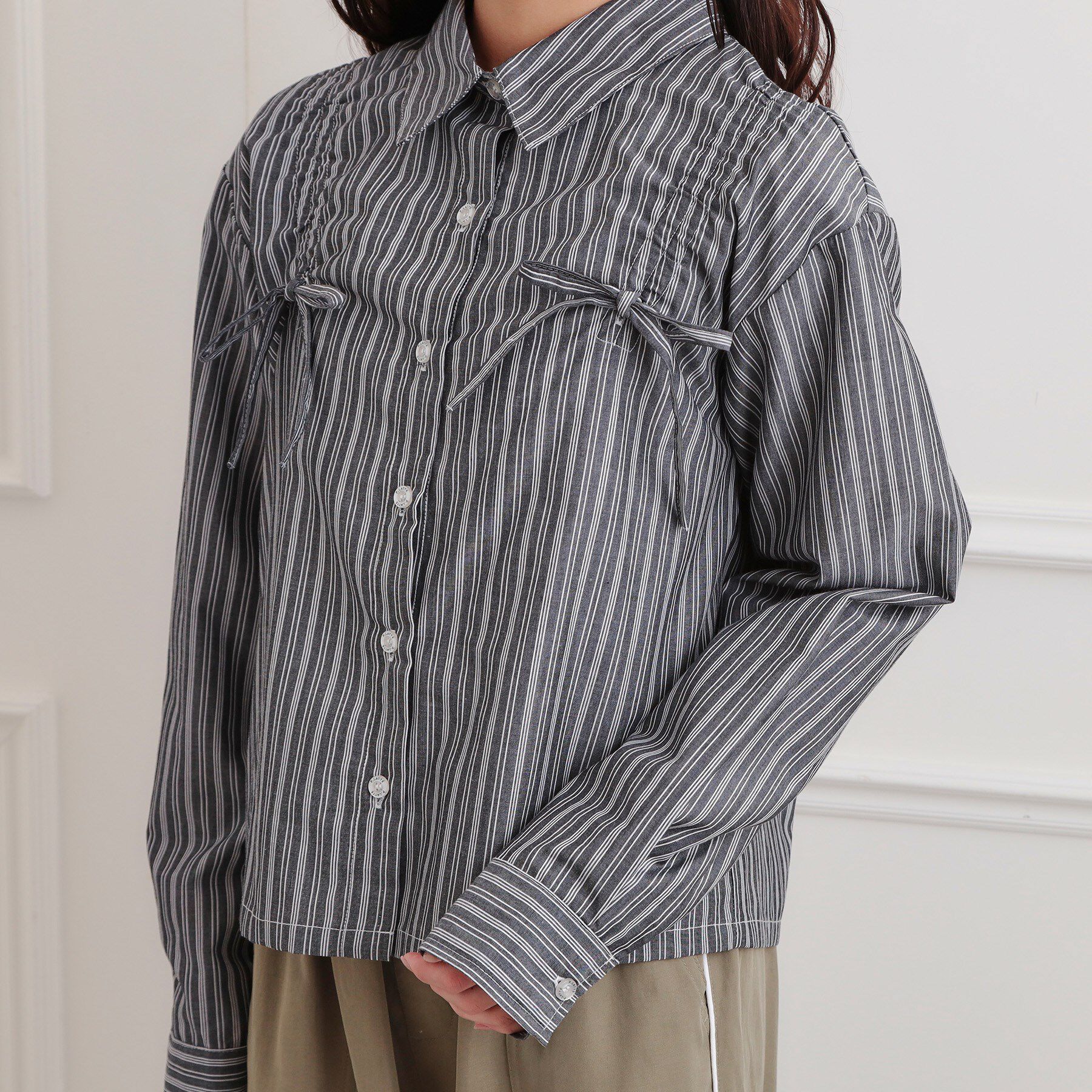 PINK-latte「ショルダードロストリボンシャツ」|シャツ・ブラウス|