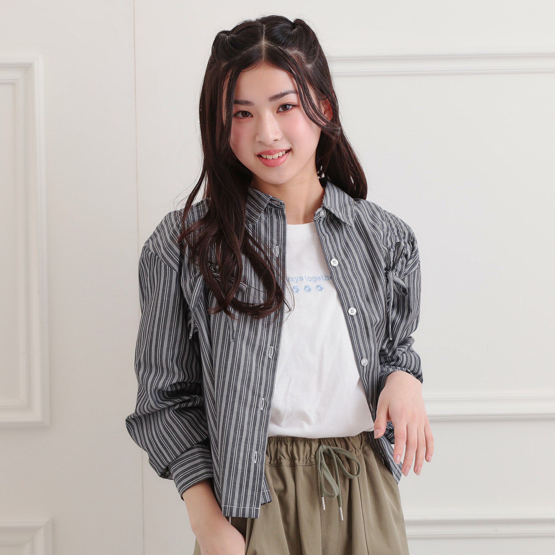 PINK-latte「ショルダードロストリボンシャツ」|シャツ・ブラウス|