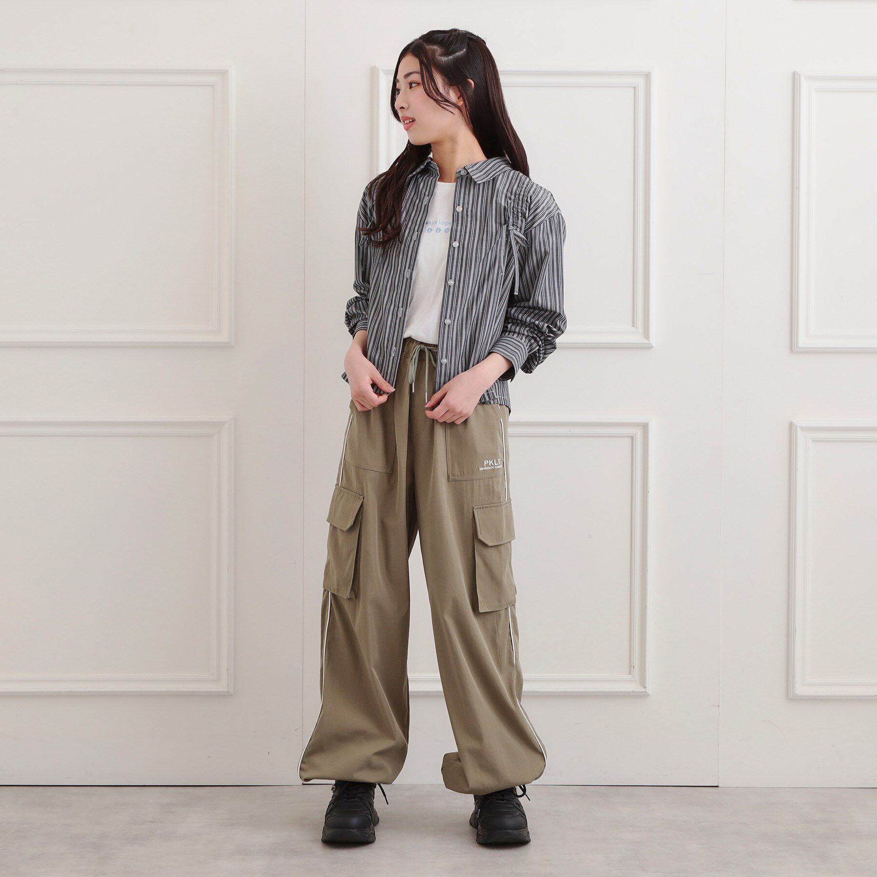 PINK-latte「ショルダードロストリボンシャツ」|シャツ・ブラウス|