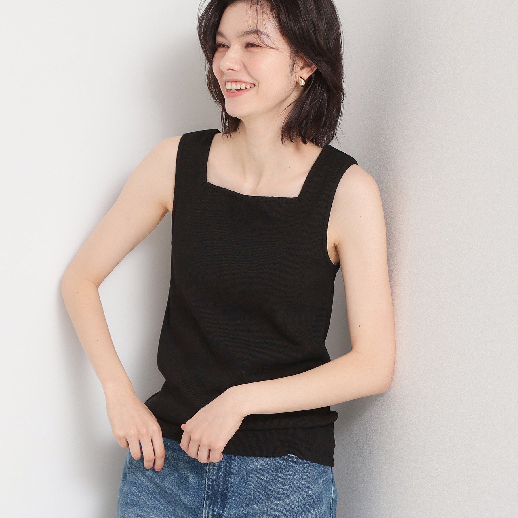 THE SHOP TK「前後2WAYスクエアネックテレコタンク」|キャミソール|ブラック(019)