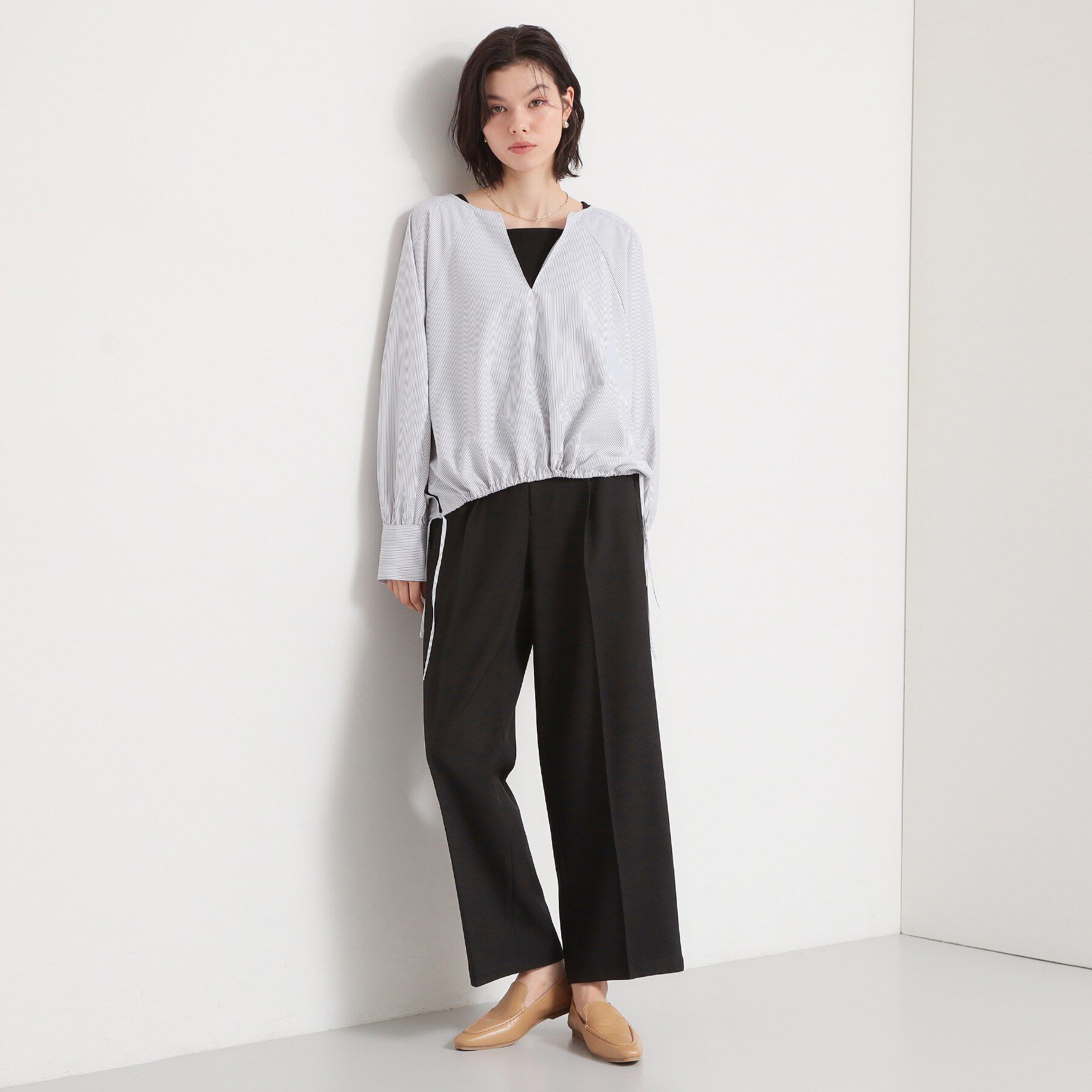 THE SHOP TK「キーネックストライプドロストシャツブラウス」|シャツ・ブラウス|