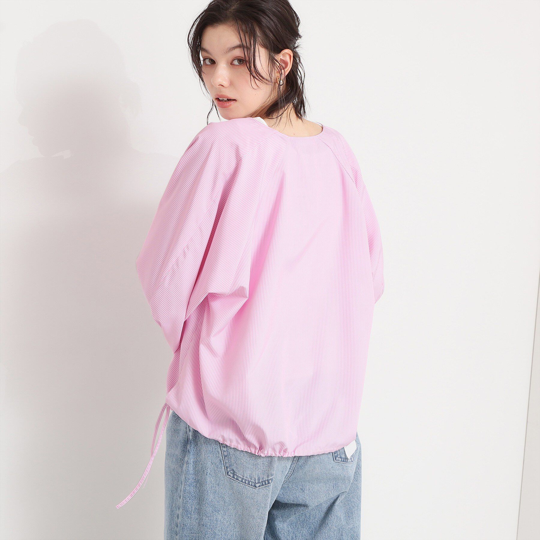 THE SHOP TK「キーネックストライプドロストシャツブラウス」|シャツ・ブラウス|