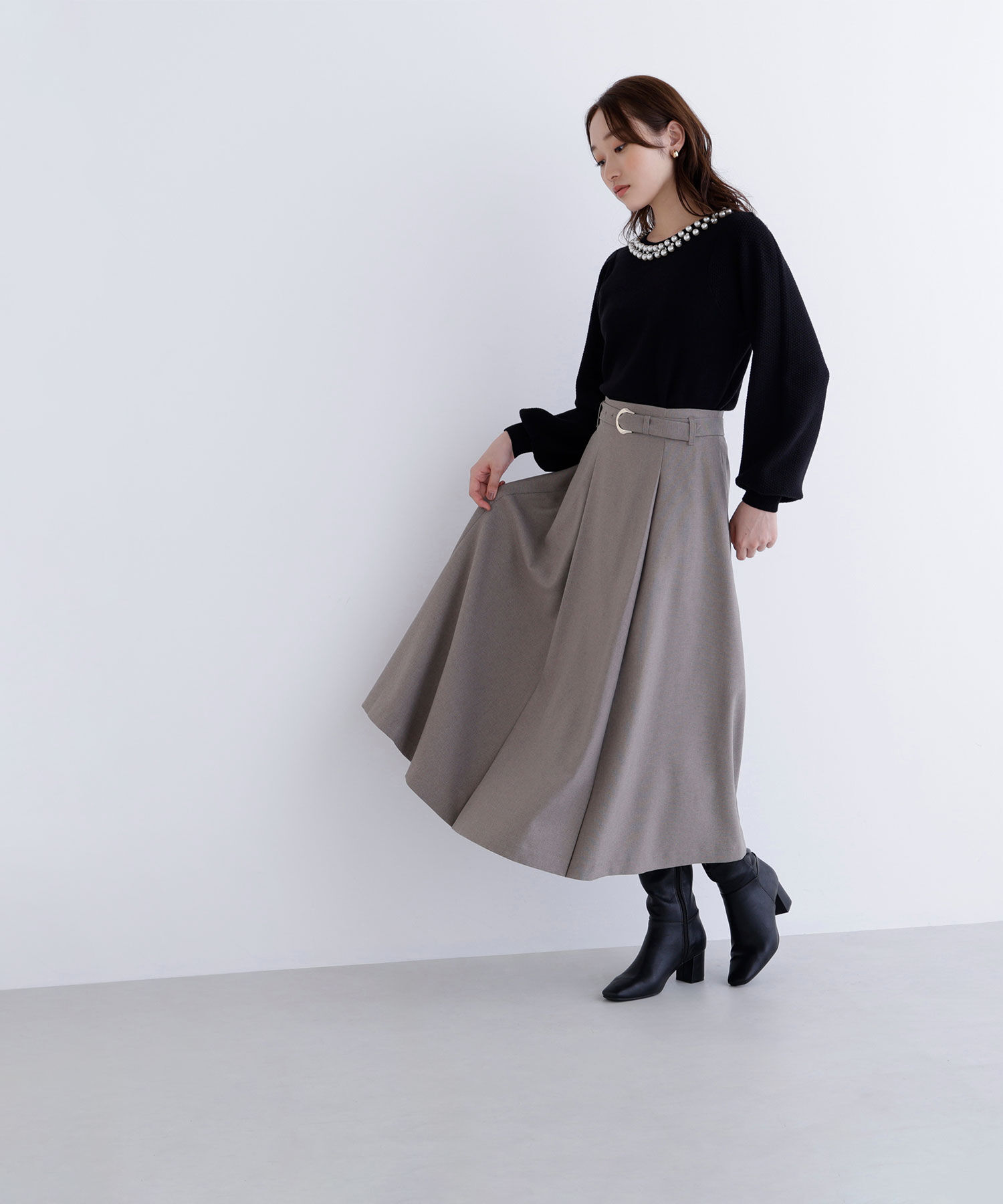  「メタルバックルフレアスカート」|スカート|