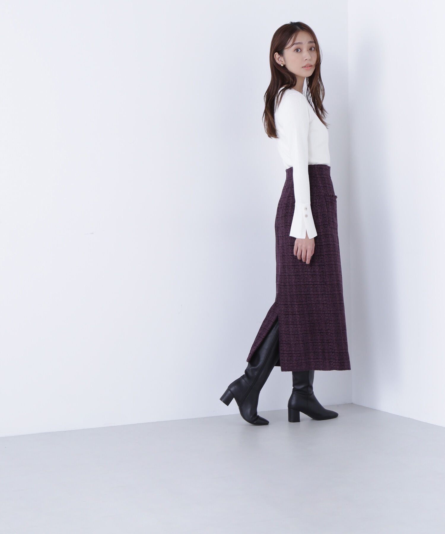  「Vネックハトメスリーブリブニット」|ニット・セーター|