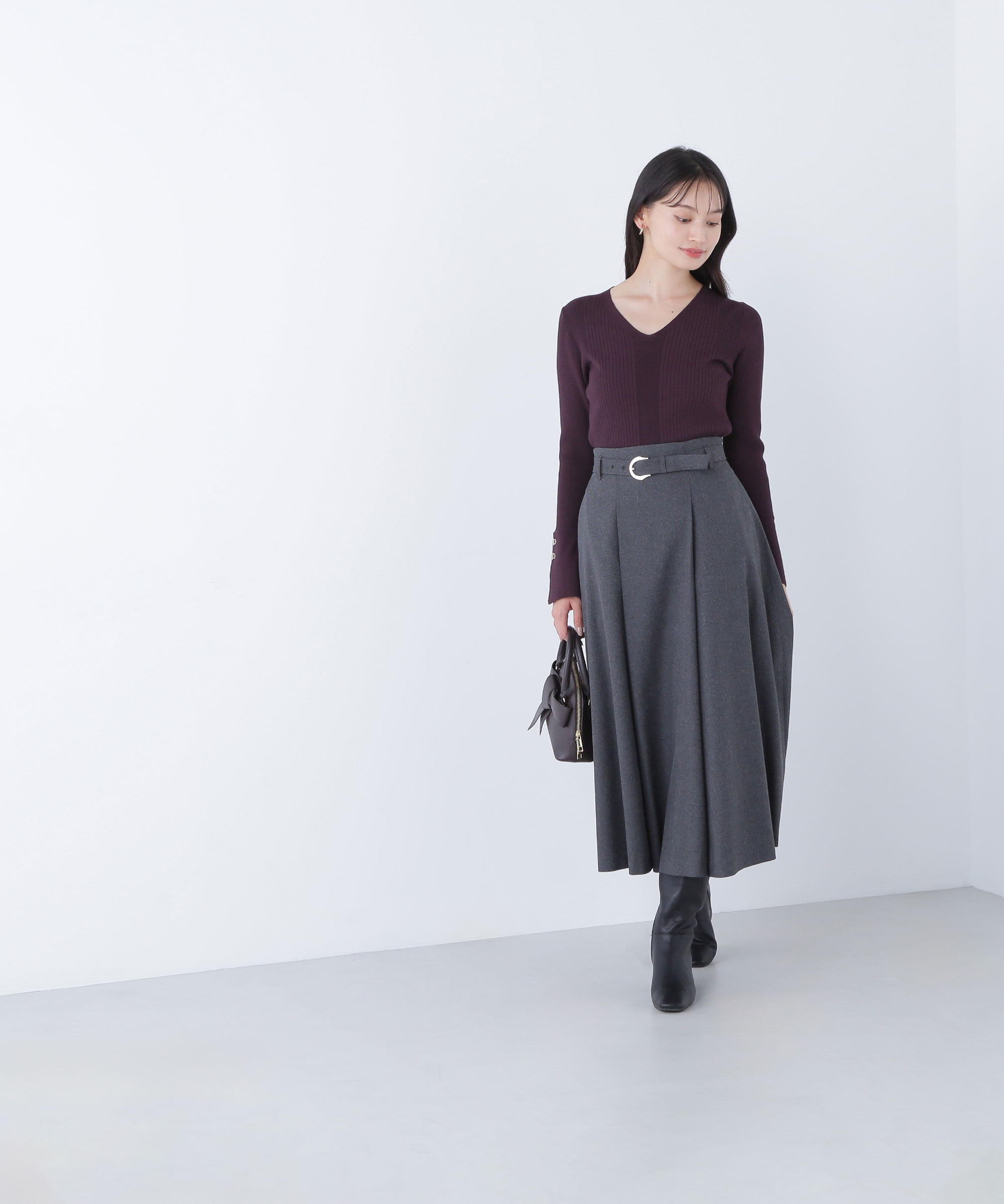  「Vネックハトメスリーブリブニット」|ニット・セーター|