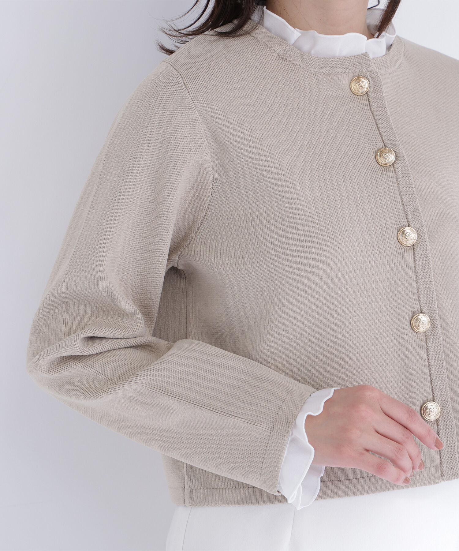  「フリルドッキングニットジャケット」|ニット・セーター|