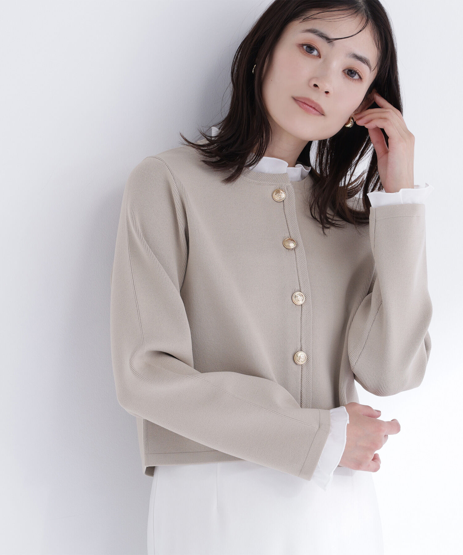  「フリルドッキングニットジャケット」|ニット・セーター|