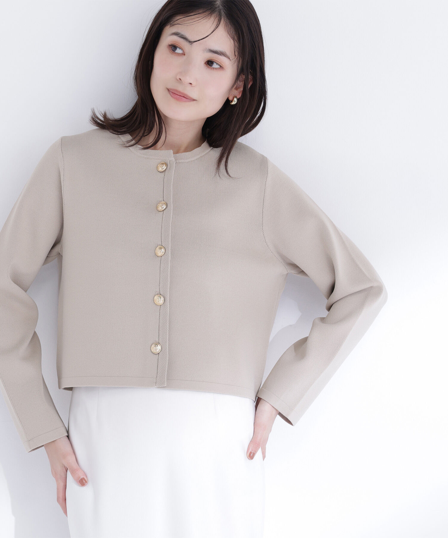  「フリルドッキングニットジャケット」|ニット・セーター|