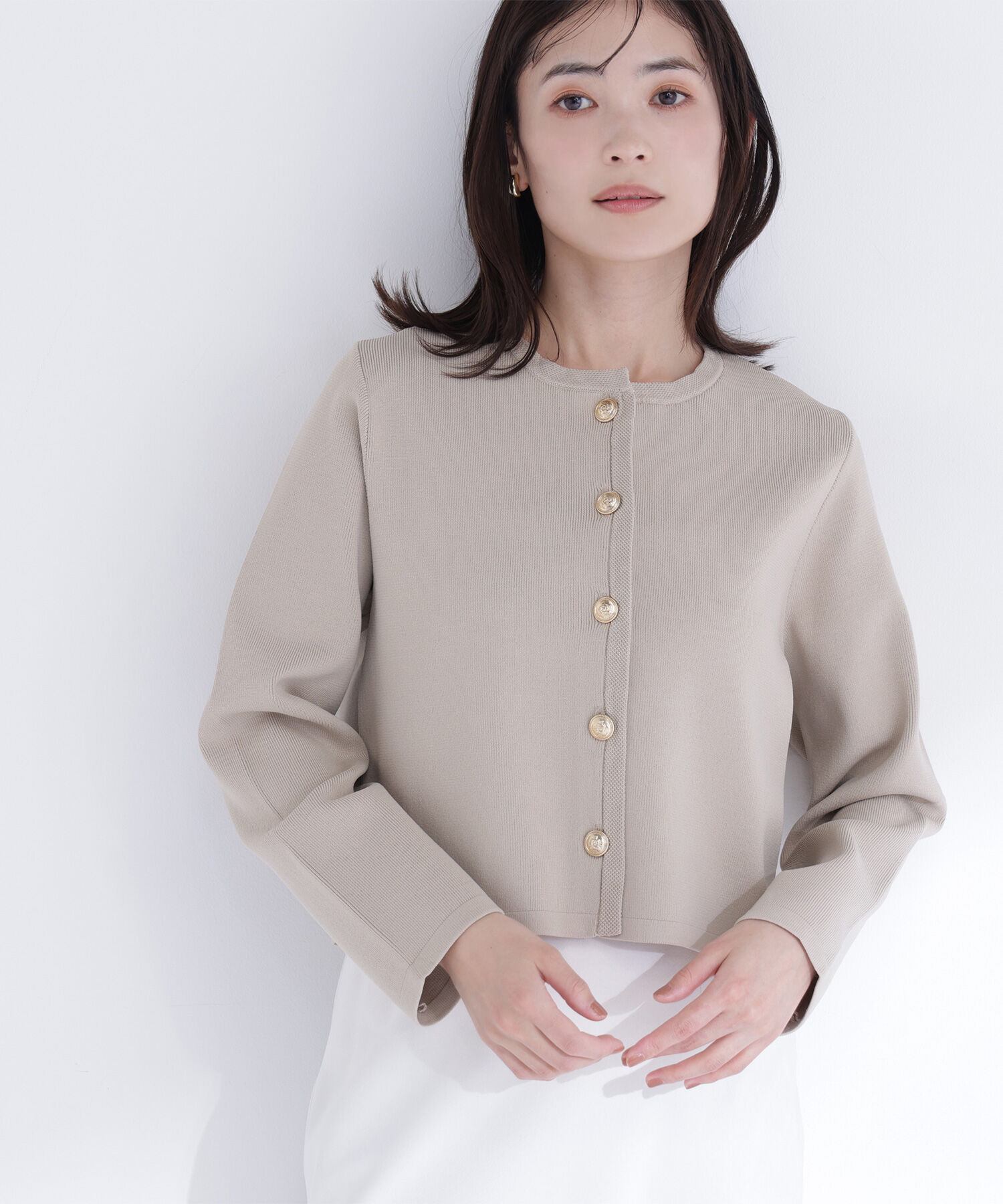  「フリルドッキングニットジャケット」|ニット・セーター|