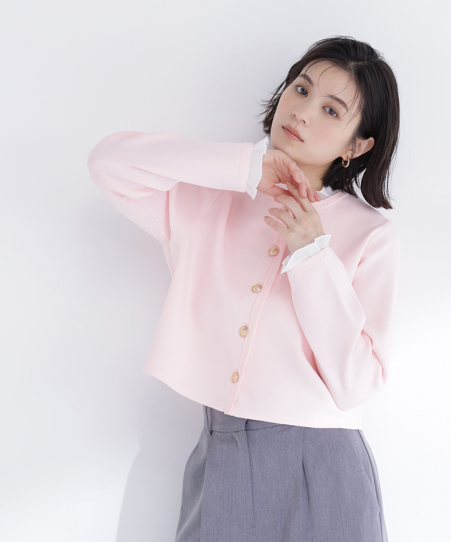  「フリルドッキングニットジャケット」|ニット・セーター|