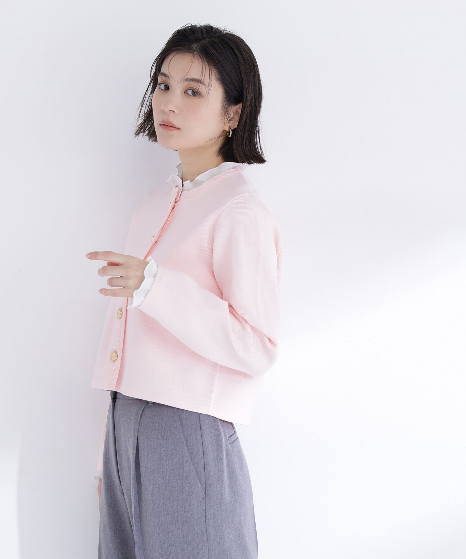  「フリルドッキングニットジャケット」|ニット・セーター|