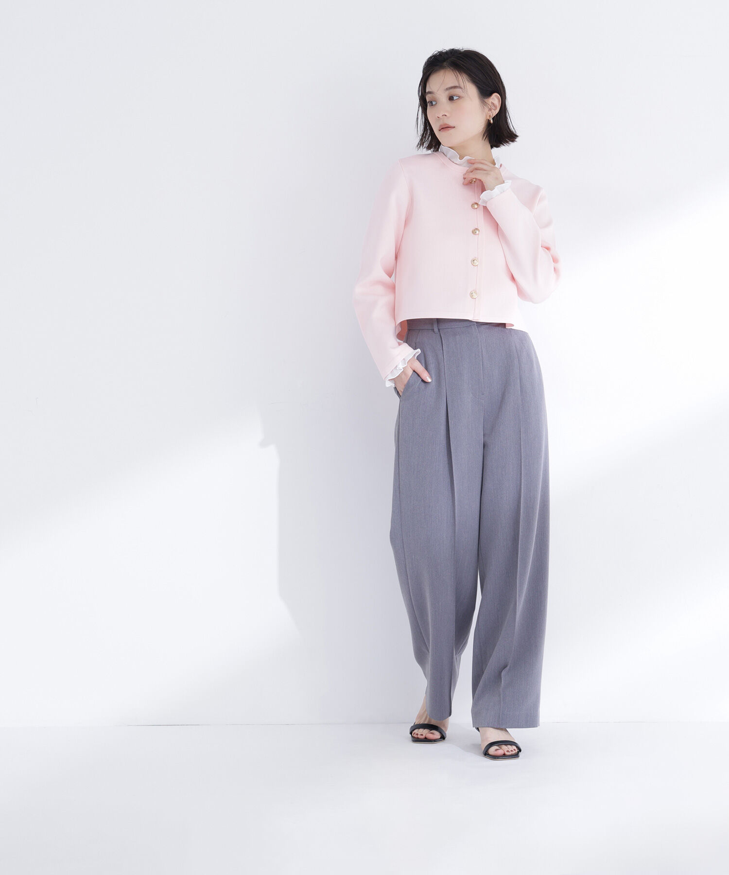  「フリルドッキングニットジャケット」|ニット・セーター|