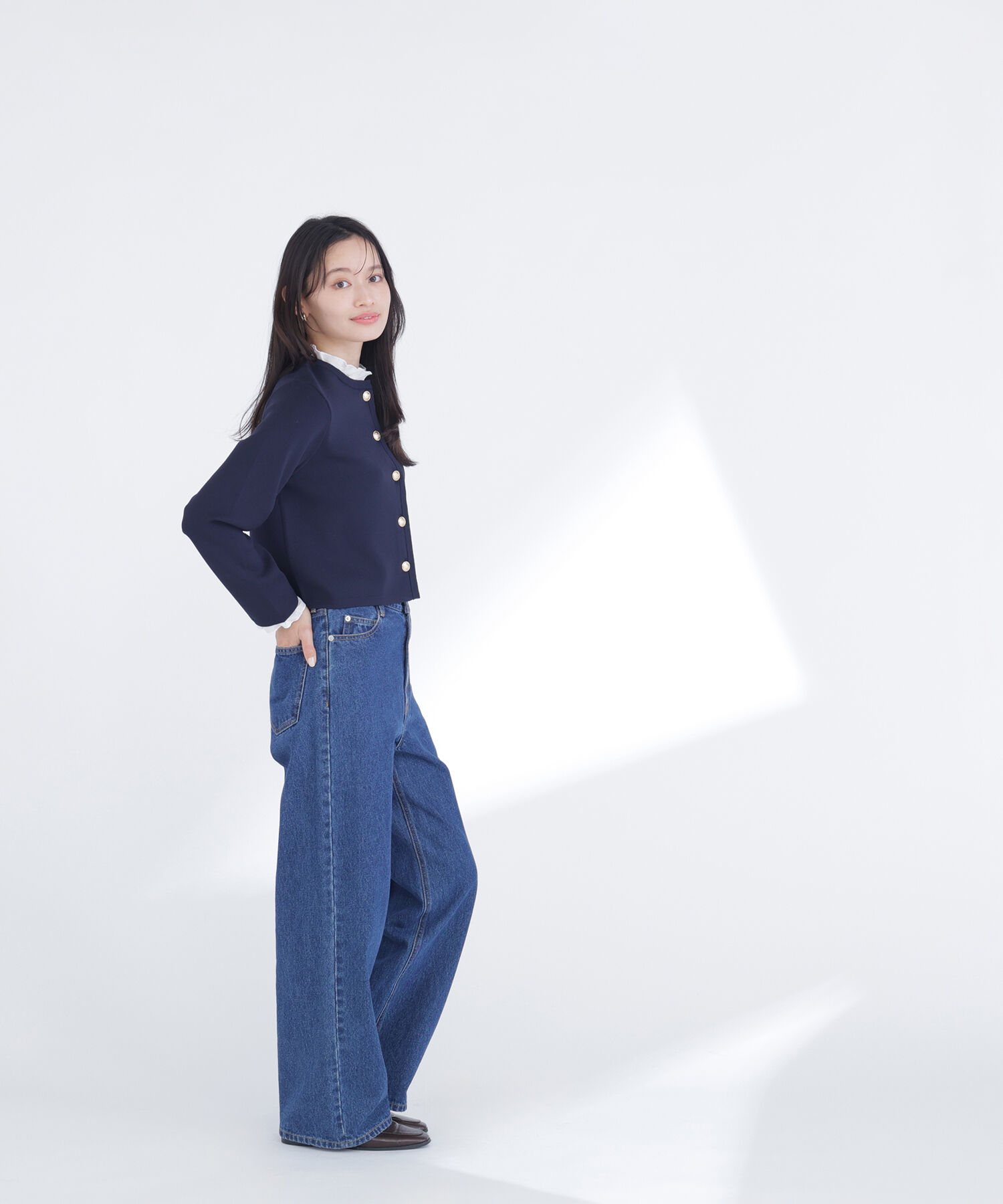  「フリルドッキングニットジャケット」|ニット・セーター|