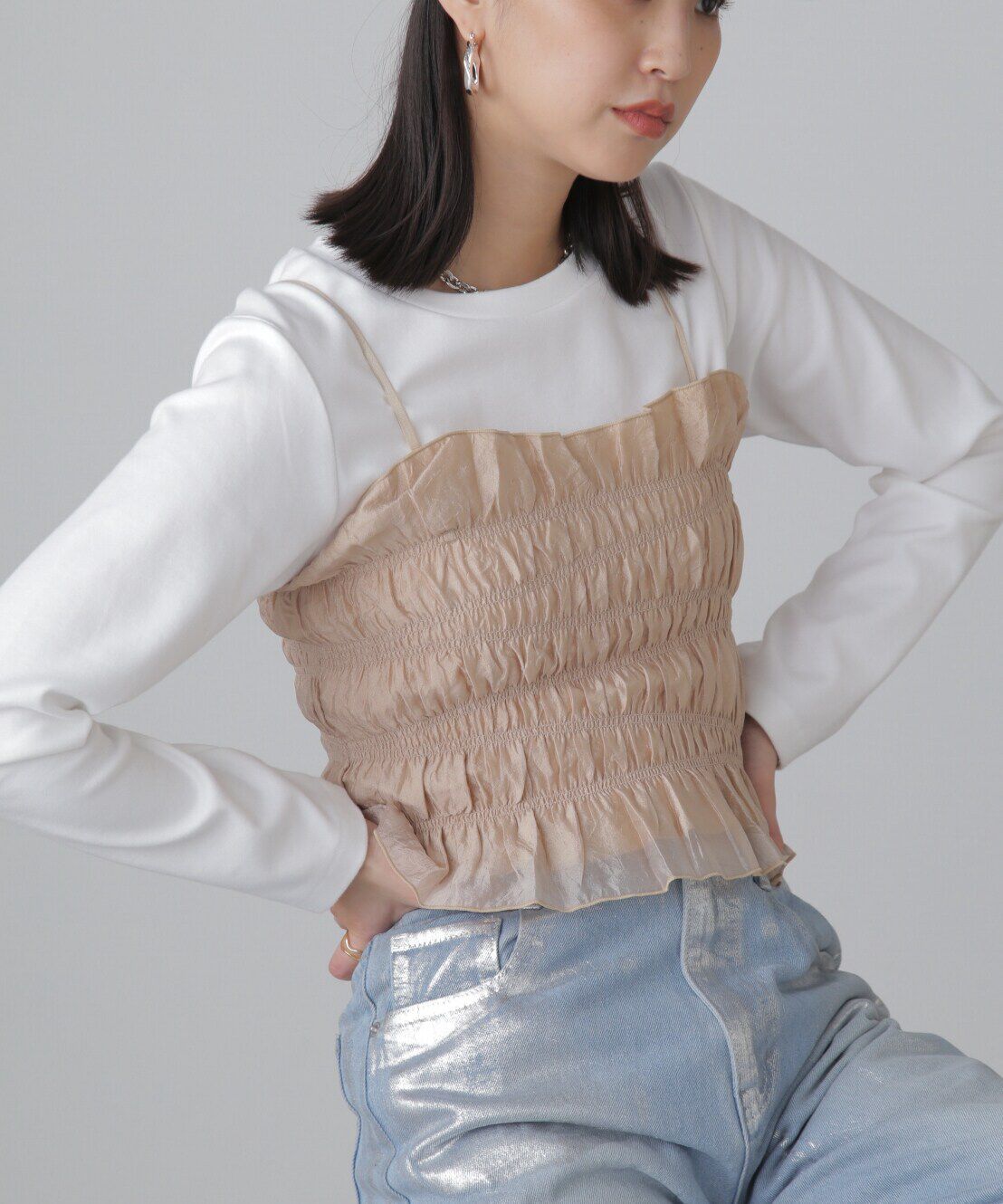  「ギャザーシャーリングビスチェ」|シャツ・ブラウス|