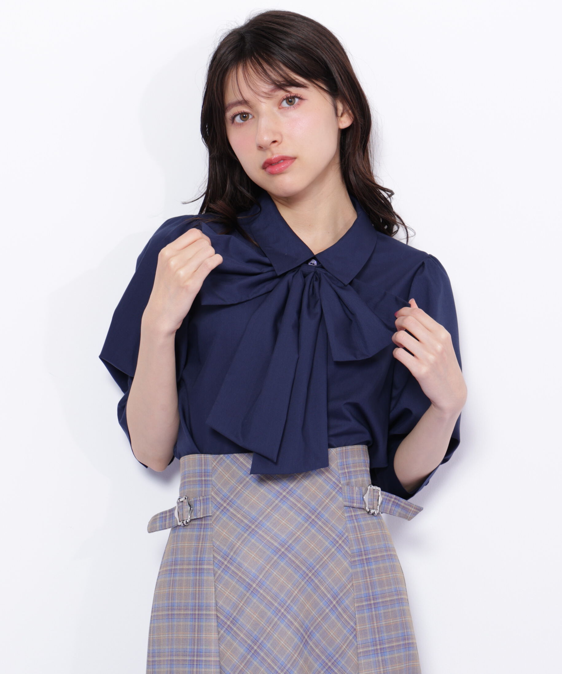  「リボンボウタイブラウス」|シャツ・ブラウス|ネイビー