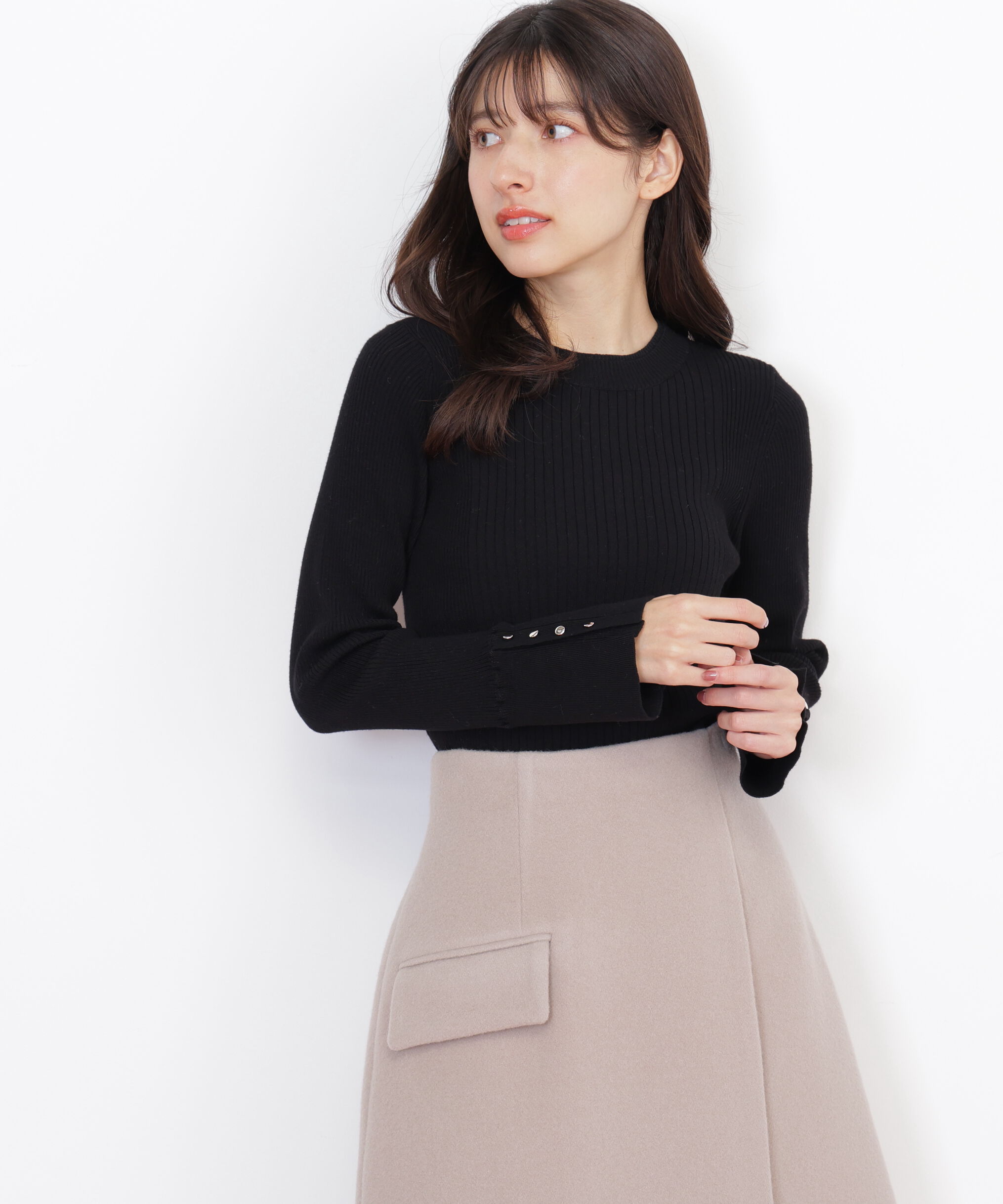  「袖ボタンリブニット」|ニット・セーター|