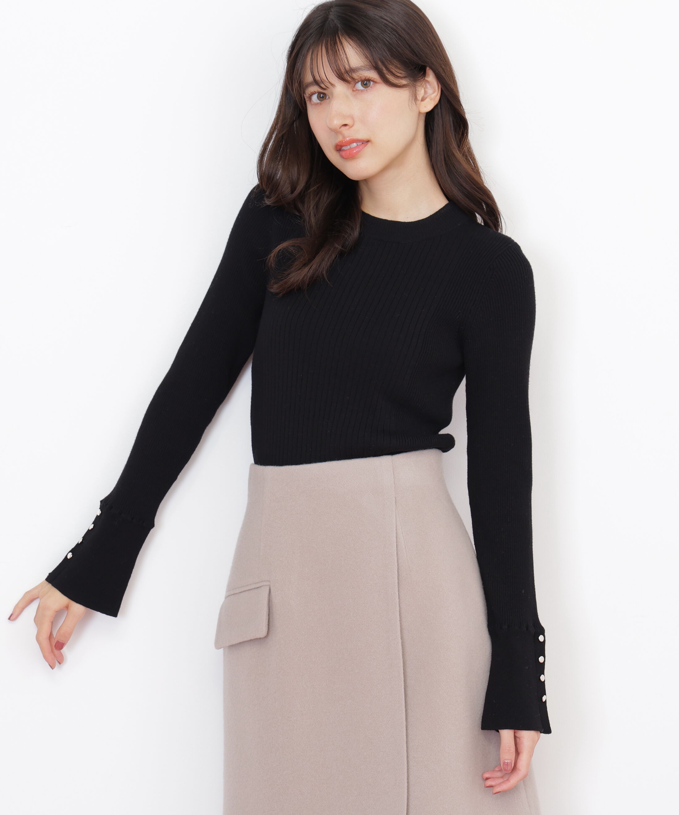  「袖ボタンリブニット」|ニット・セーター|