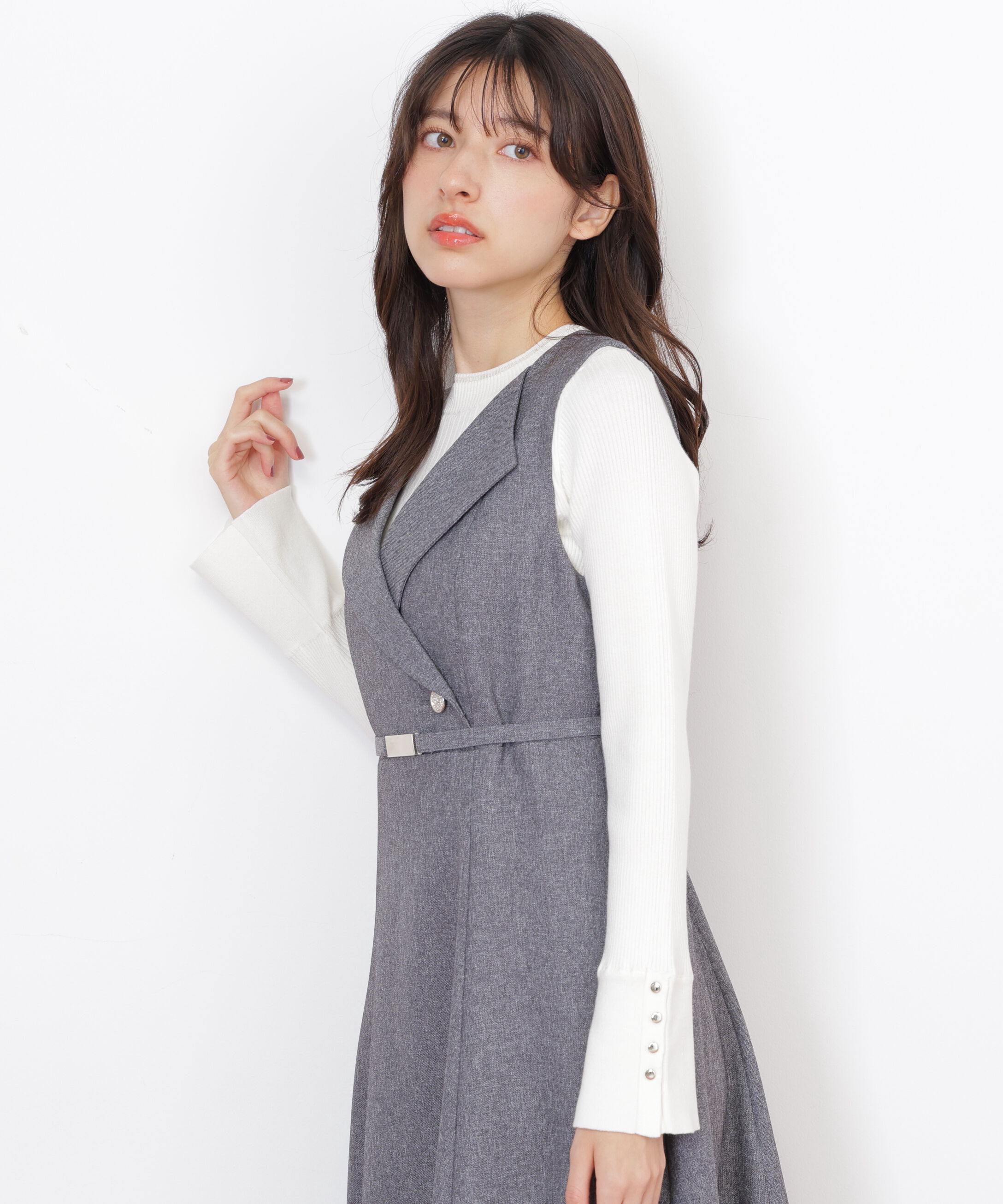  「袖ボタンリブニット」|ニット・セーター|ホワイト