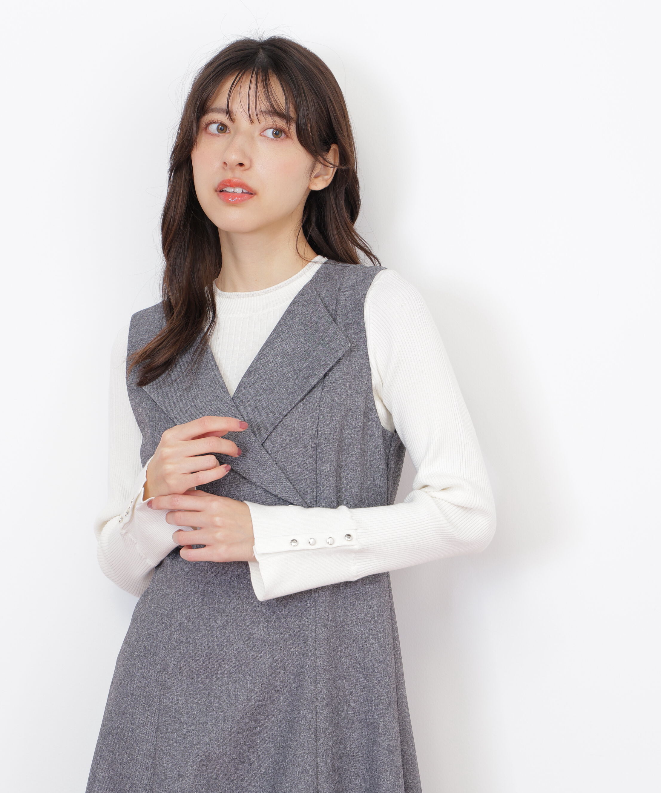  「袖ボタンリブニット」|ニット・セーター|