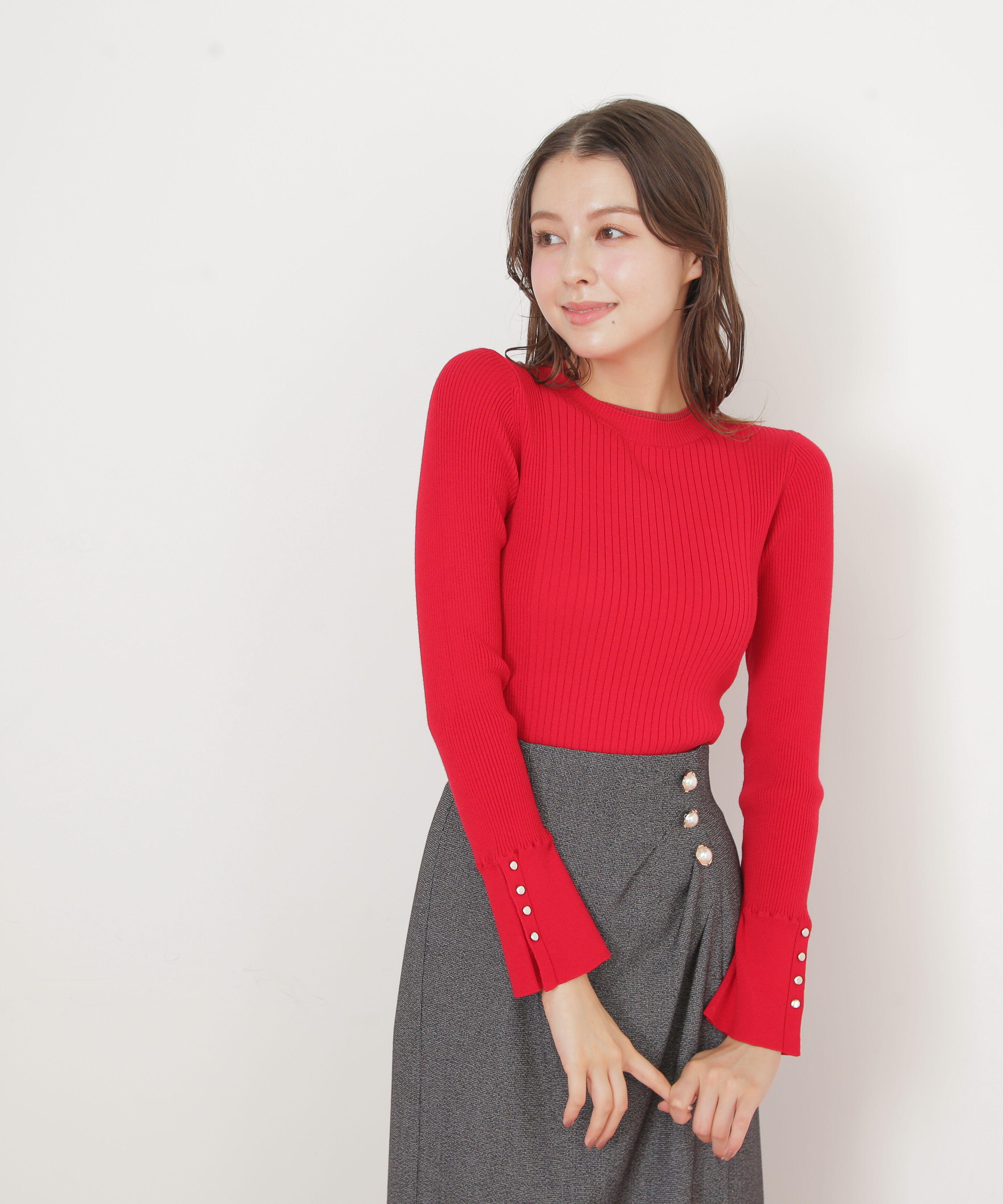  「袖ボタンリブニット」|ニット・セーター|