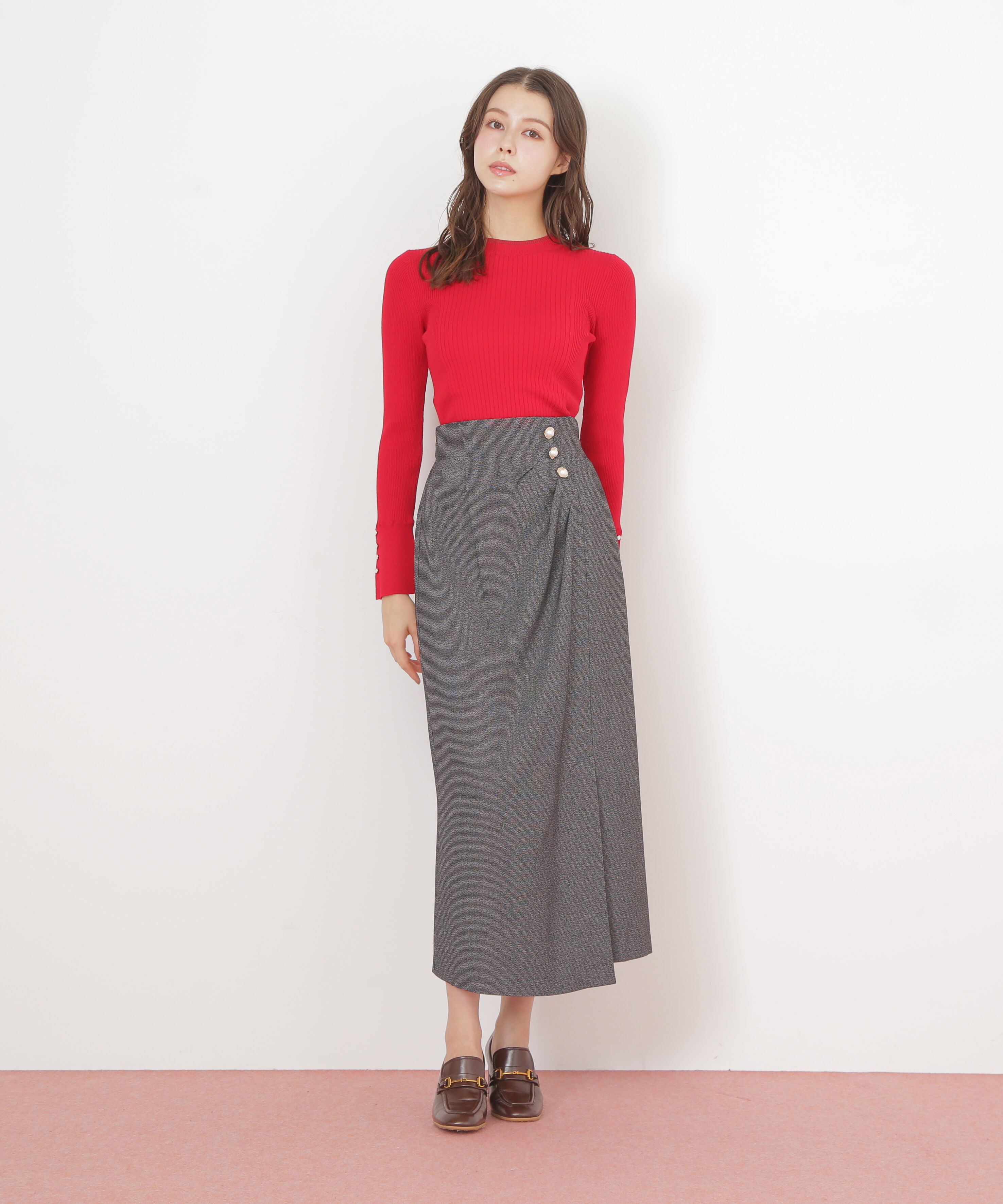  「袖ボタンリブニット」|ニット・セーター|