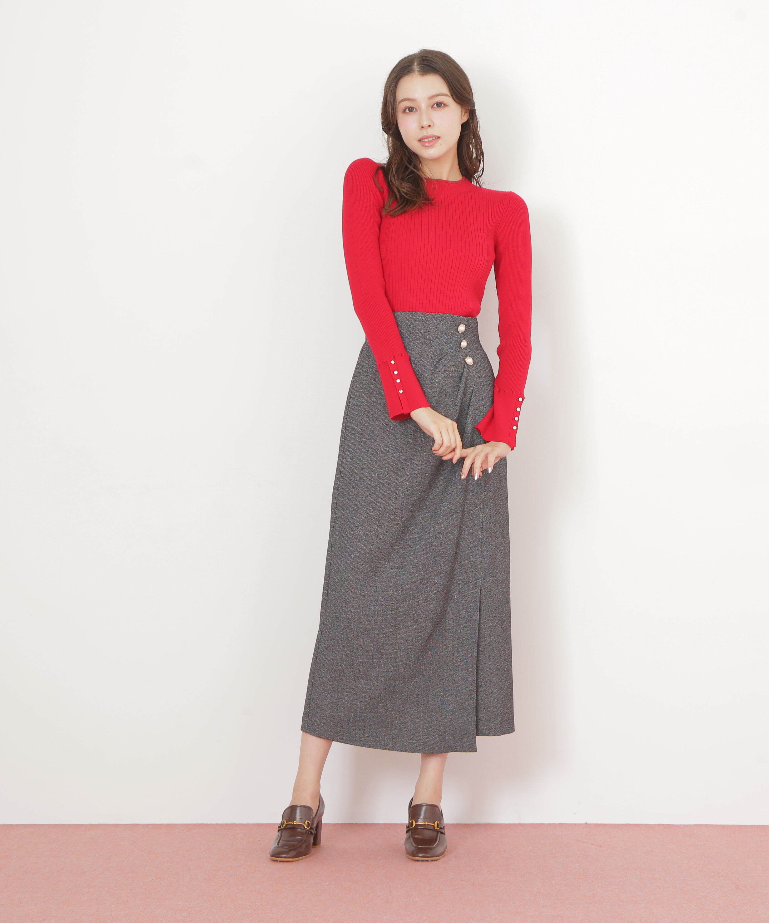  「袖ボタンリブニット」|ニット・セーター|