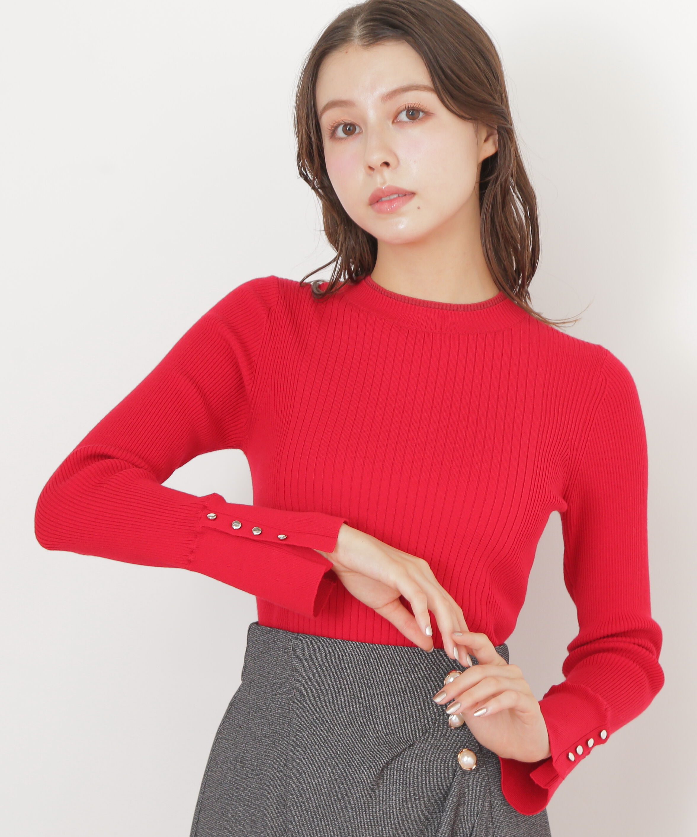  「袖ボタンリブニット」|ニット・セーター|