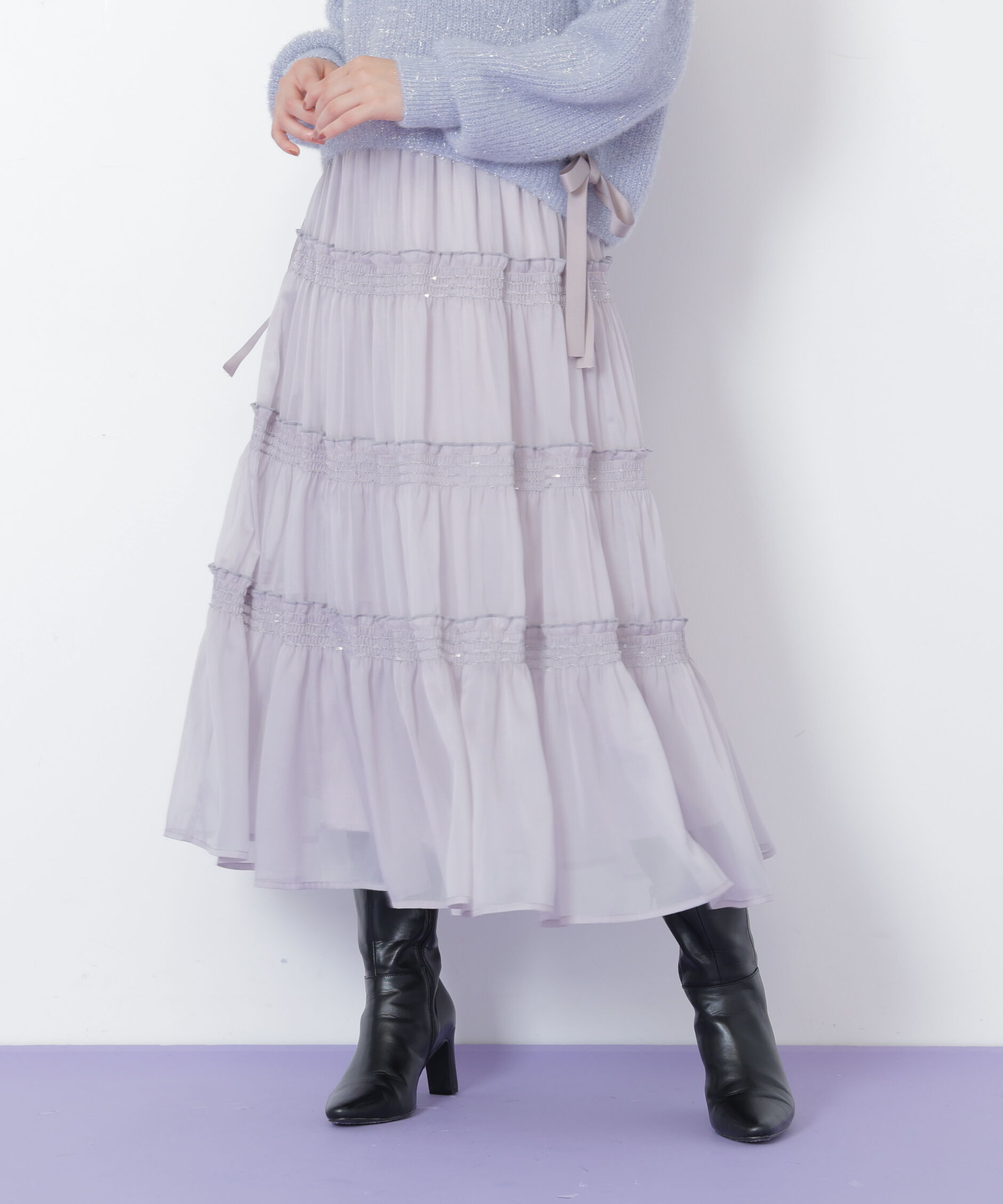  「シャイニーティアードスカート」|スカート|グレー