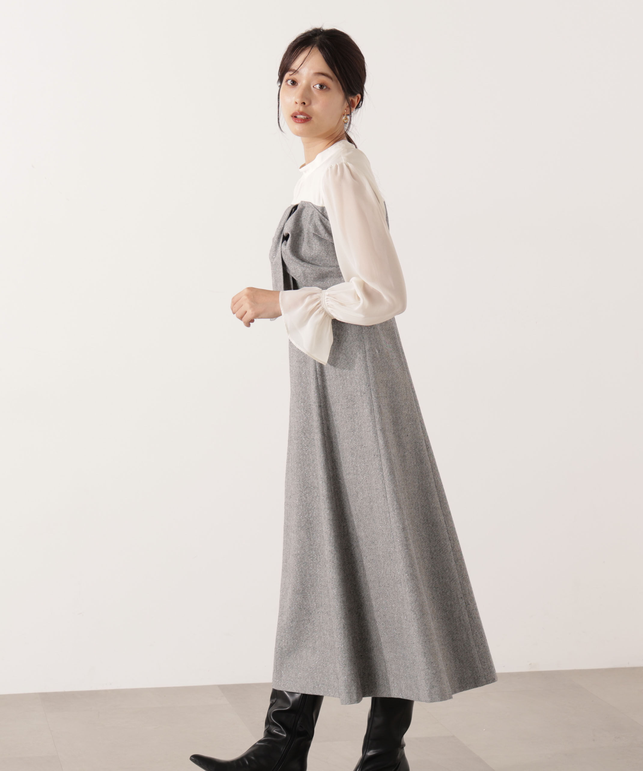 PROPORTION BODY DRESSING「フロントリボンミックスドッキングワンピース 25AW」|ワンピース|