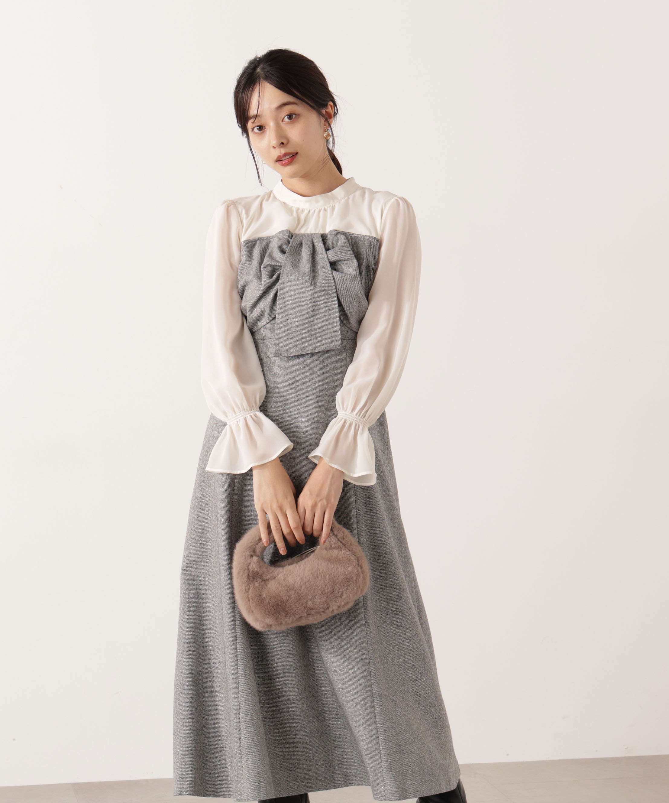 PROPORTION BODY DRESSING「フロントリボンミックスドッキングワンピース 25AW」|ワンピース|