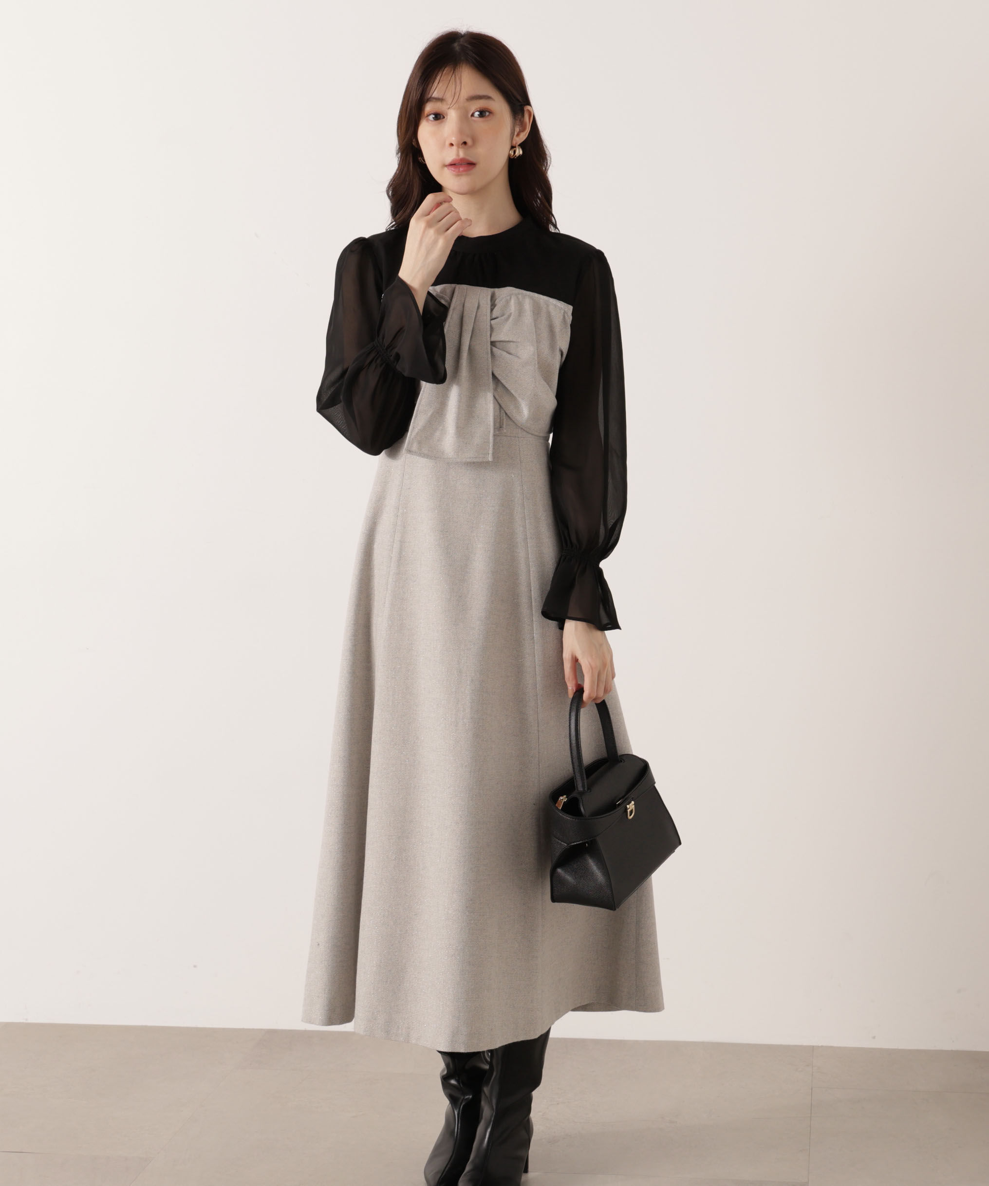 PROPORTION BODY DRESSING「フロントリボンミックスドッキングワンピース 25AW」|ワンピース|