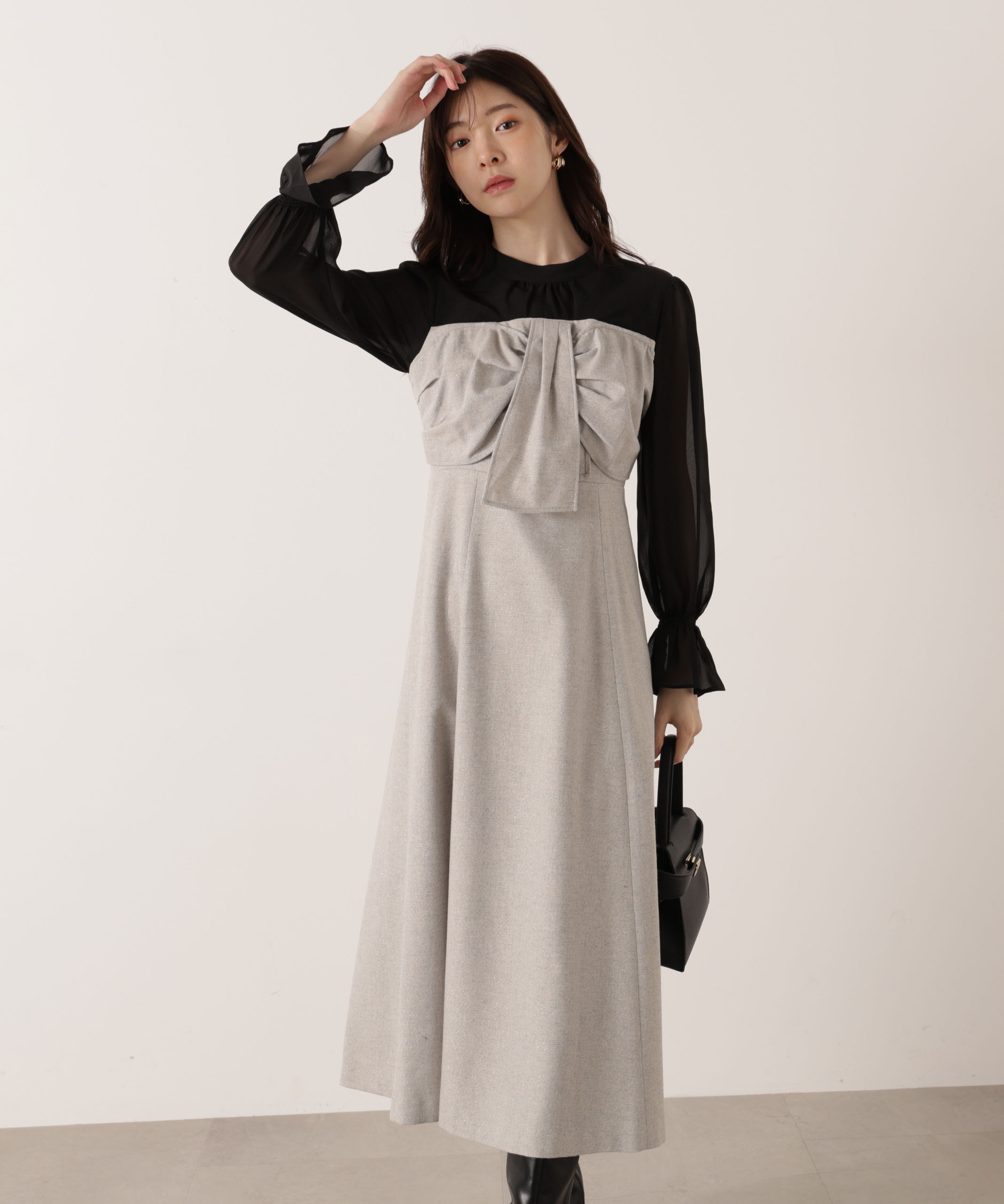 PROPORTION BODY DRESSING「フロントリボンミックスドッキングワンピース 25AW」|ワンピース|