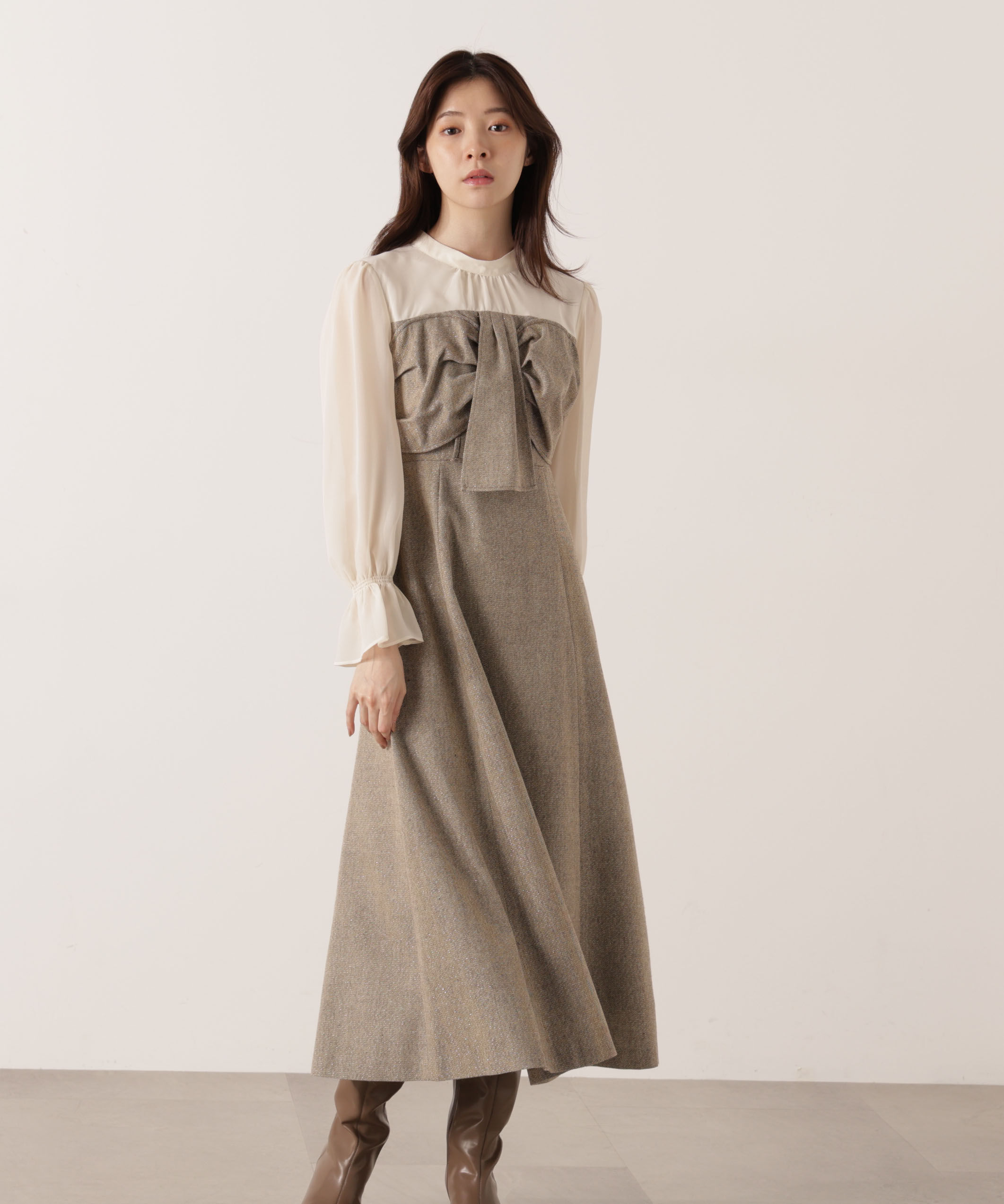 PROPORTION BODY DRESSING「フロントリボンミックスドッキングワンピース 25AW」|ワンピース|エクリュ&times;&times;ブ