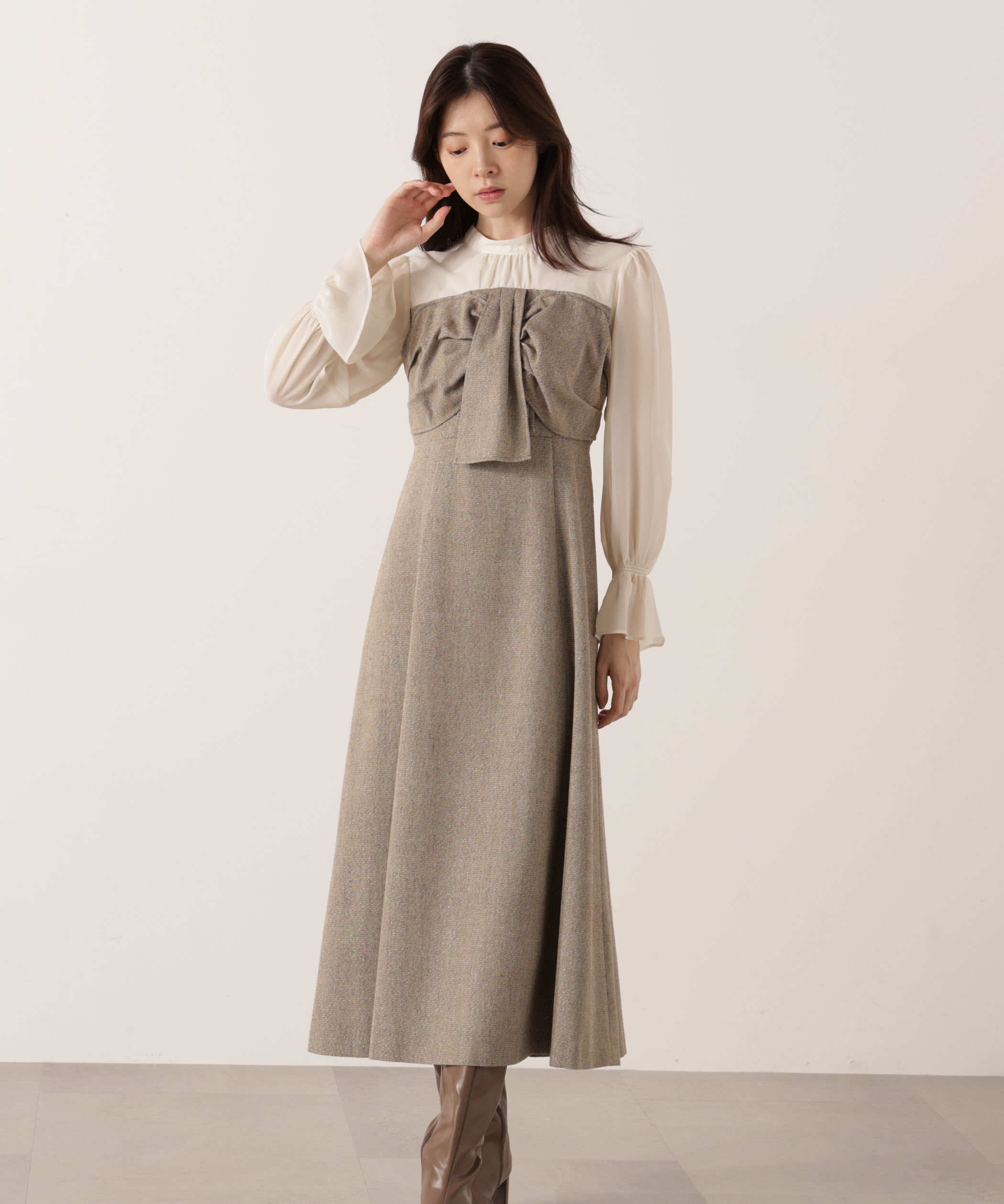 PROPORTION BODY DRESSING「フロントリボンミックスドッキングワンピース 25AW」|ワンピース|