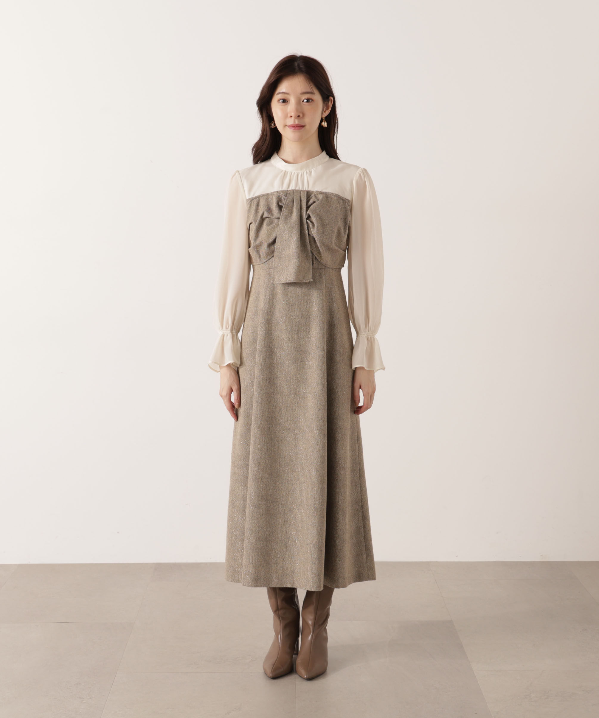 PROPORTION BODY DRESSING「フロントリボンミックスドッキングワンピース 25AW」|ワンピース|