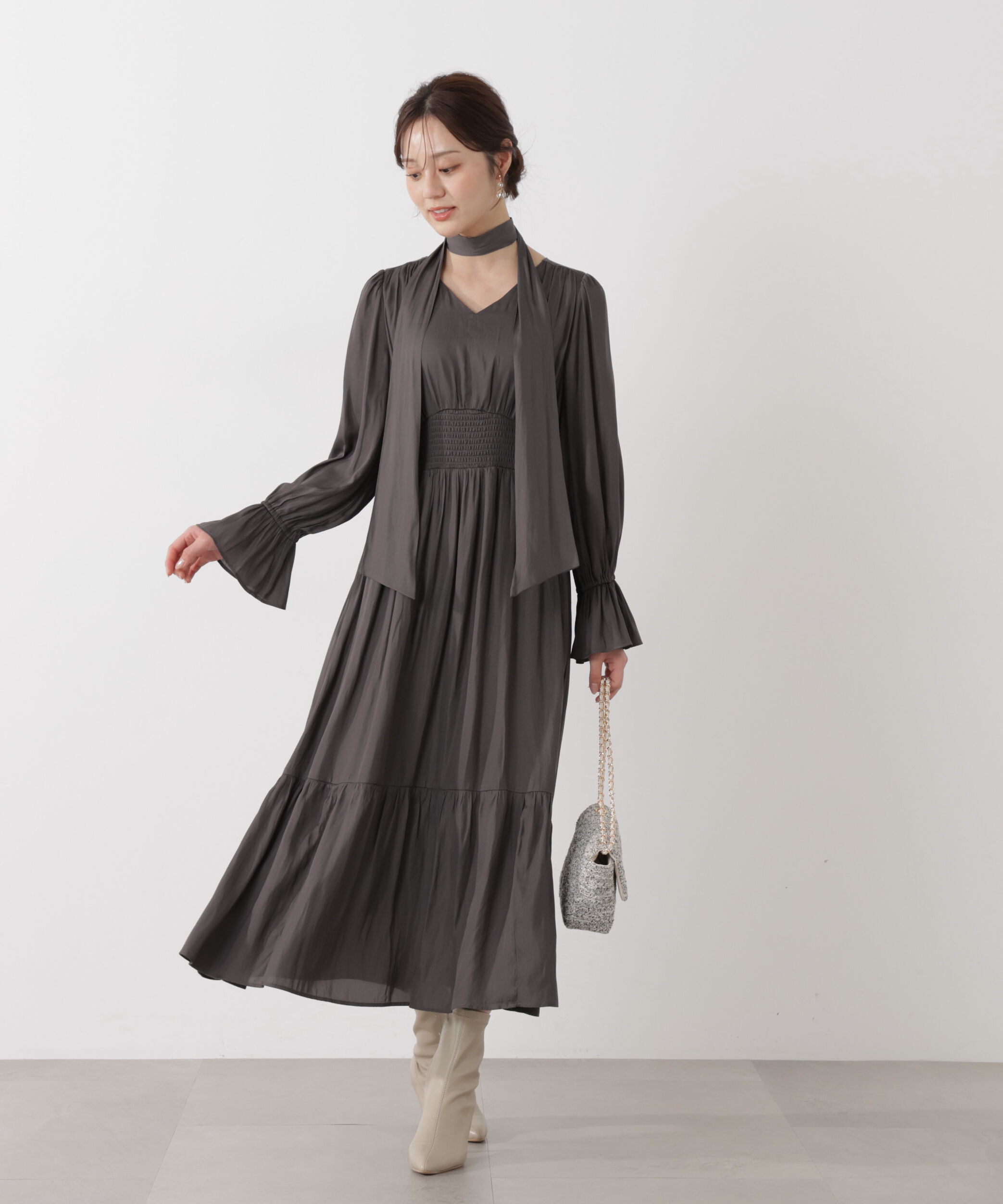 PROPORTION BODY DRESSING「タイ付きギャザーワンピース」|ワンピース|