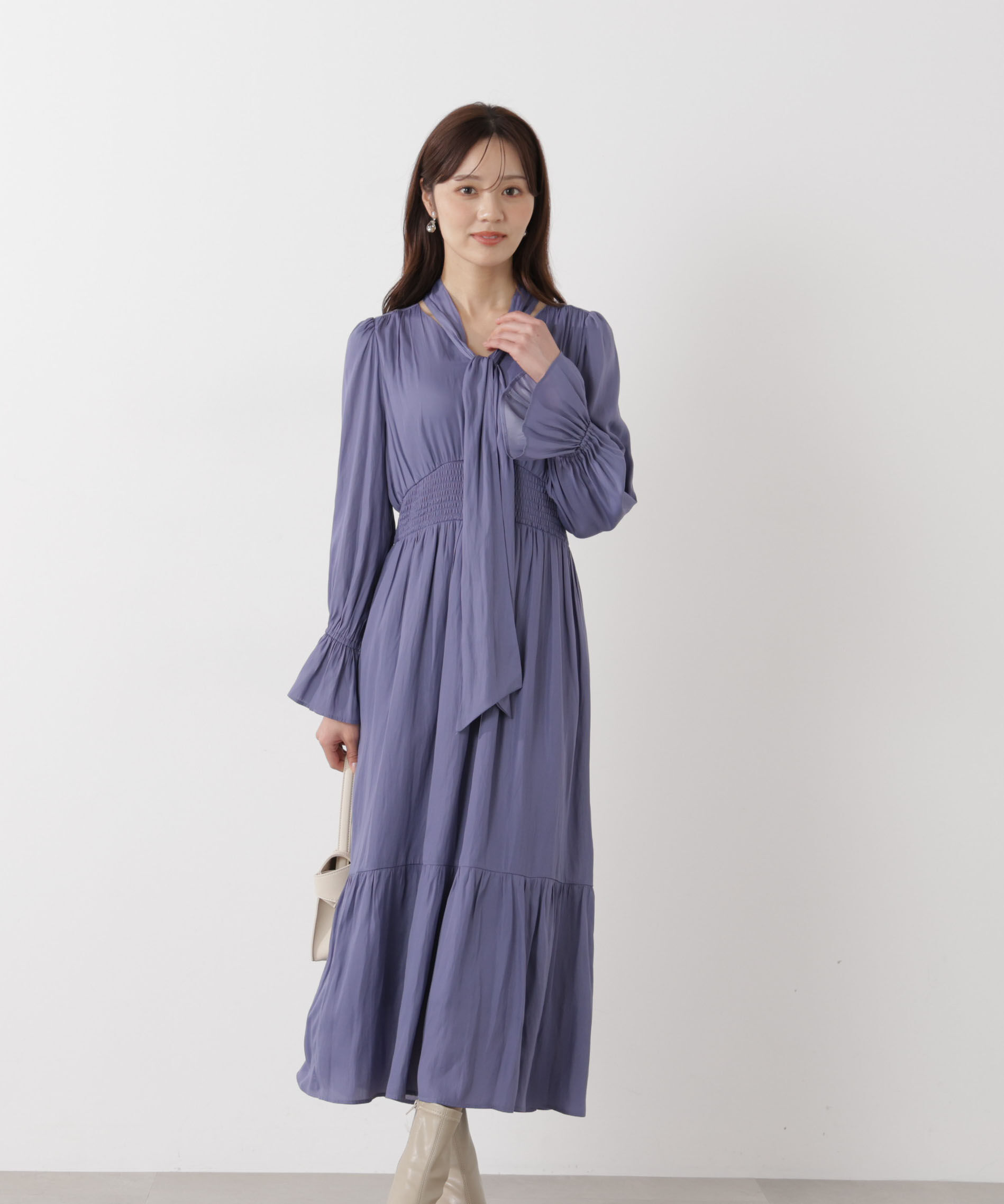 PROPORTION BODY DRESSING「タイ付きギャザーワンピース」|ワンピース|ブルー