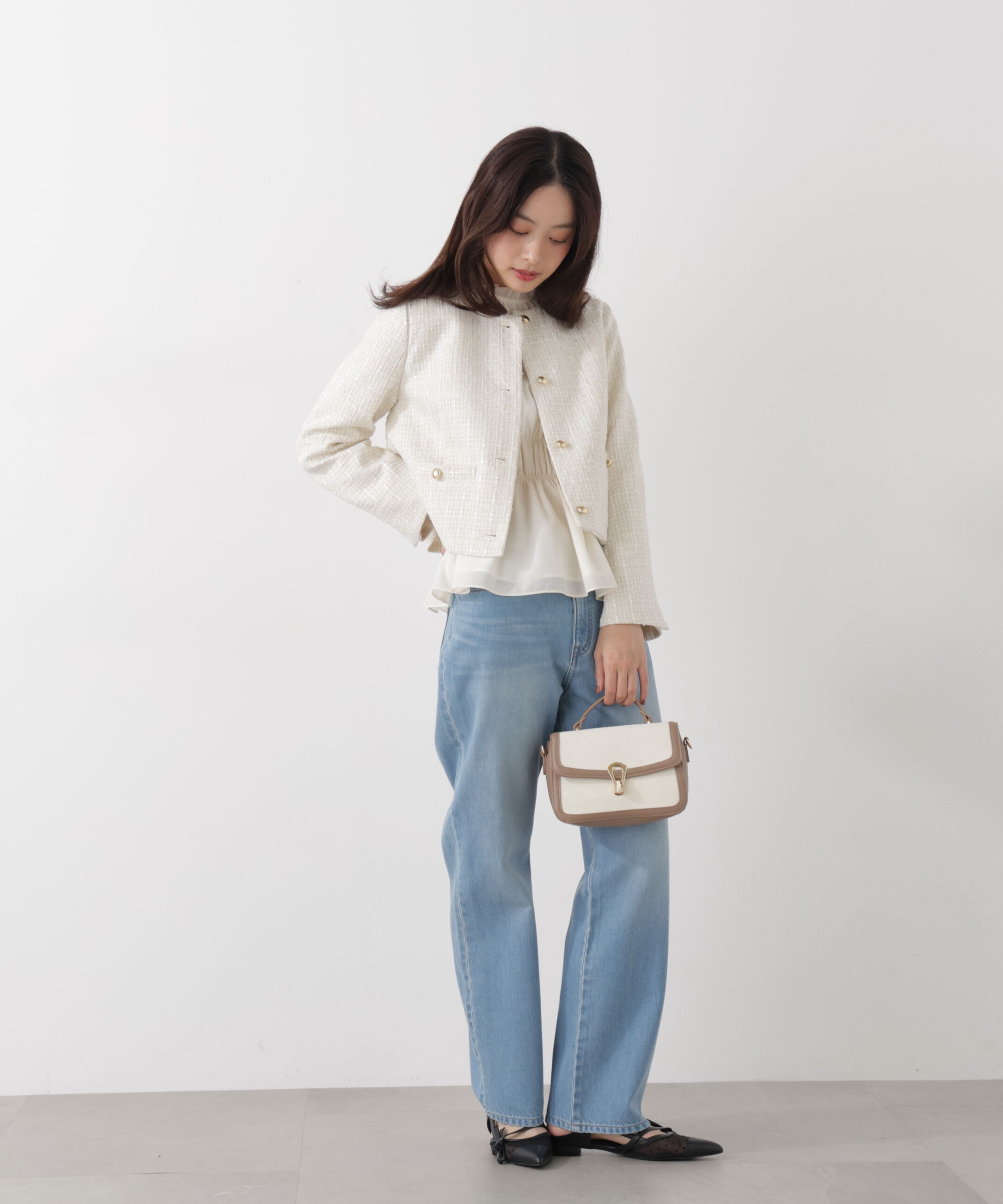 PROPORTION BODY DRESSING「ノーカラーツイードジャケット　26SS」|ブルゾン・スタジャン|