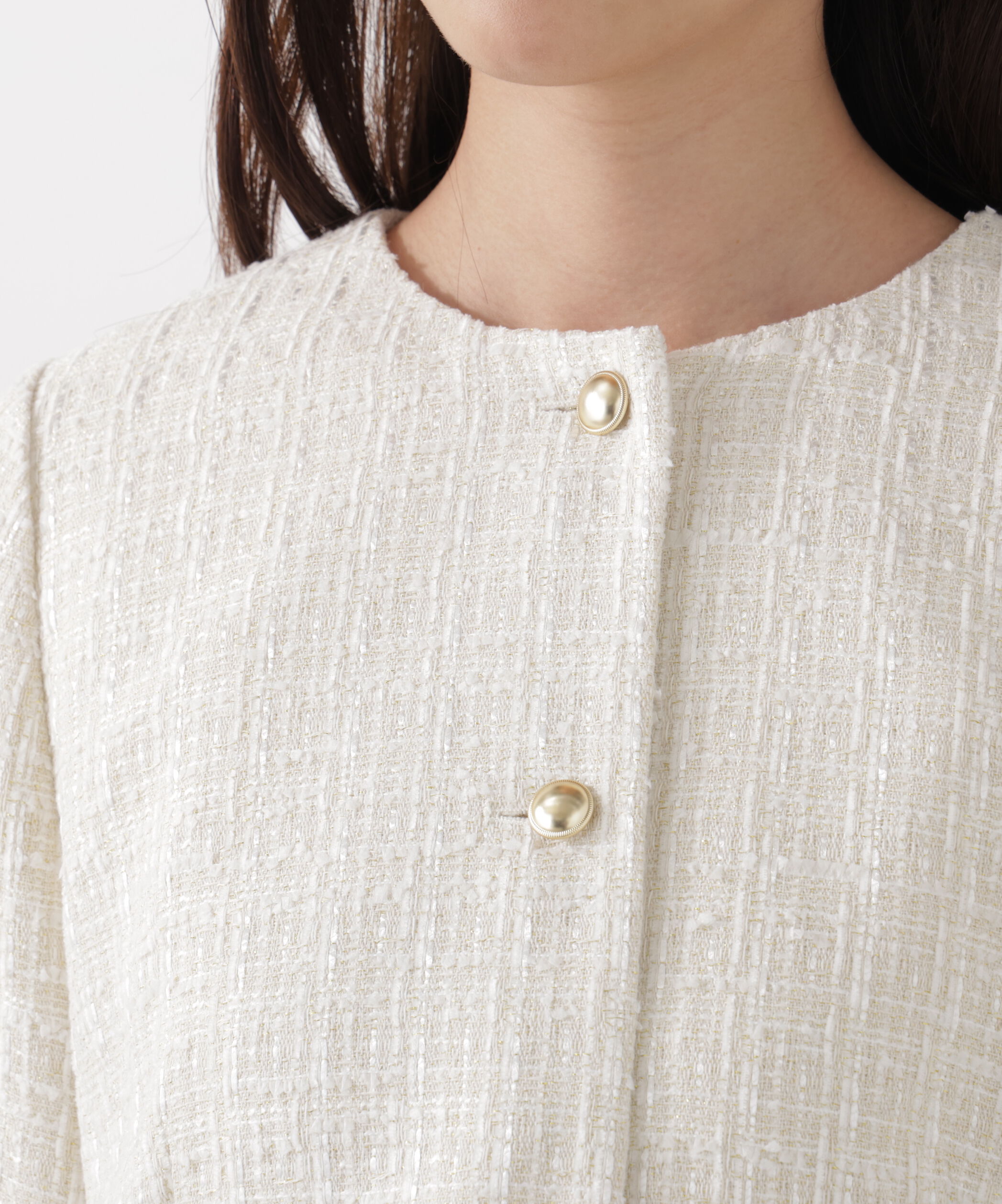 PROPORTION BODY DRESSING「ノーカラーツイードジャケット　26SS」|ブルゾン・スタジャン|