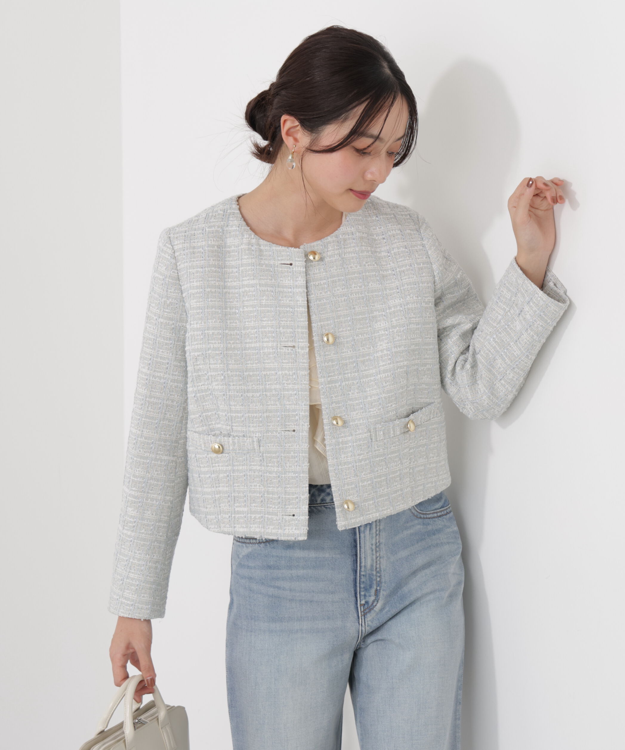 PROPORTION BODY DRESSING「ノーカラーツイードジャケット　26SS」|ブルゾン・スタジャン|