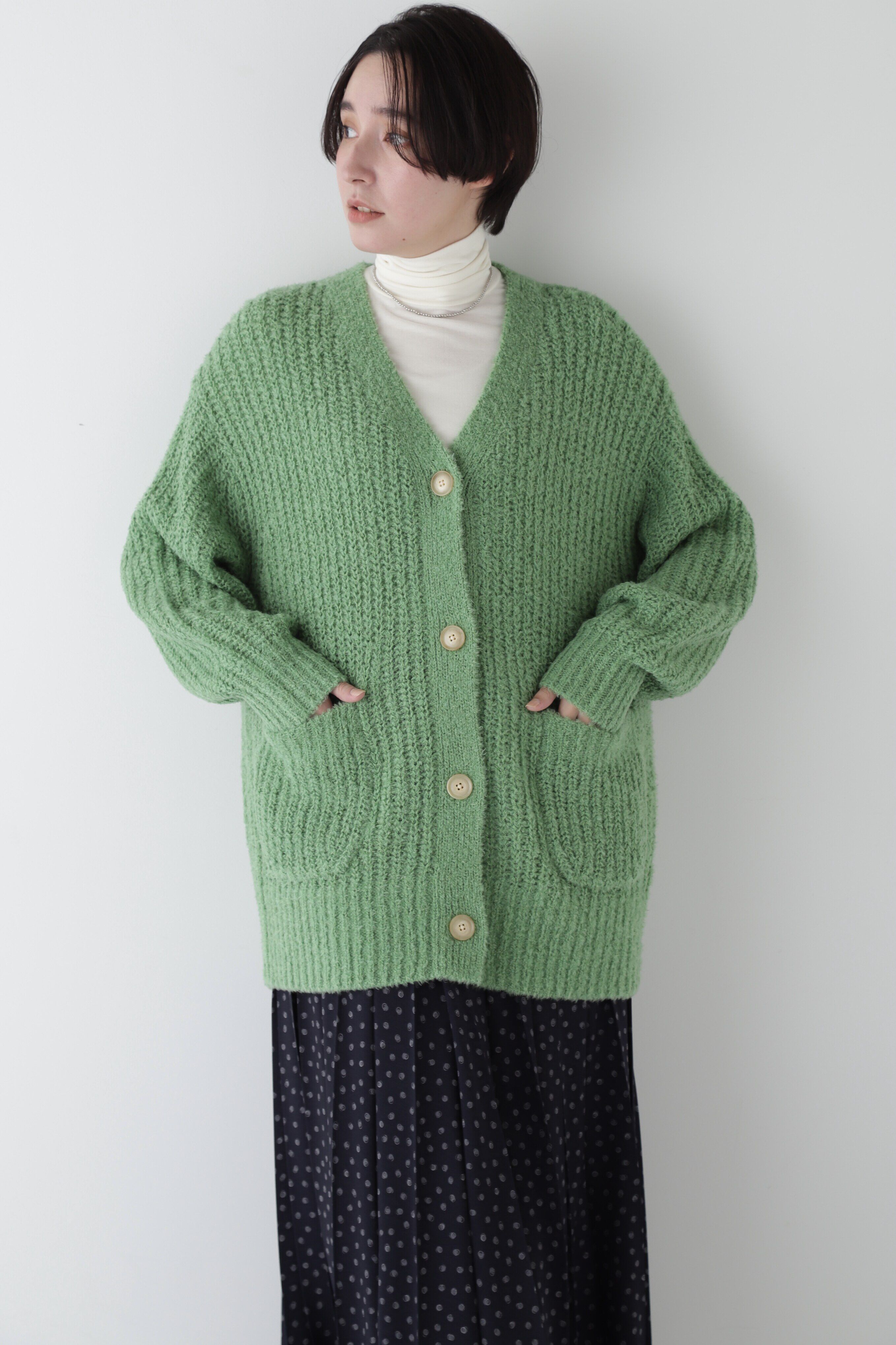  「◆ブークレ片畦2WAYはおり」|ニット・セーター|グリーン