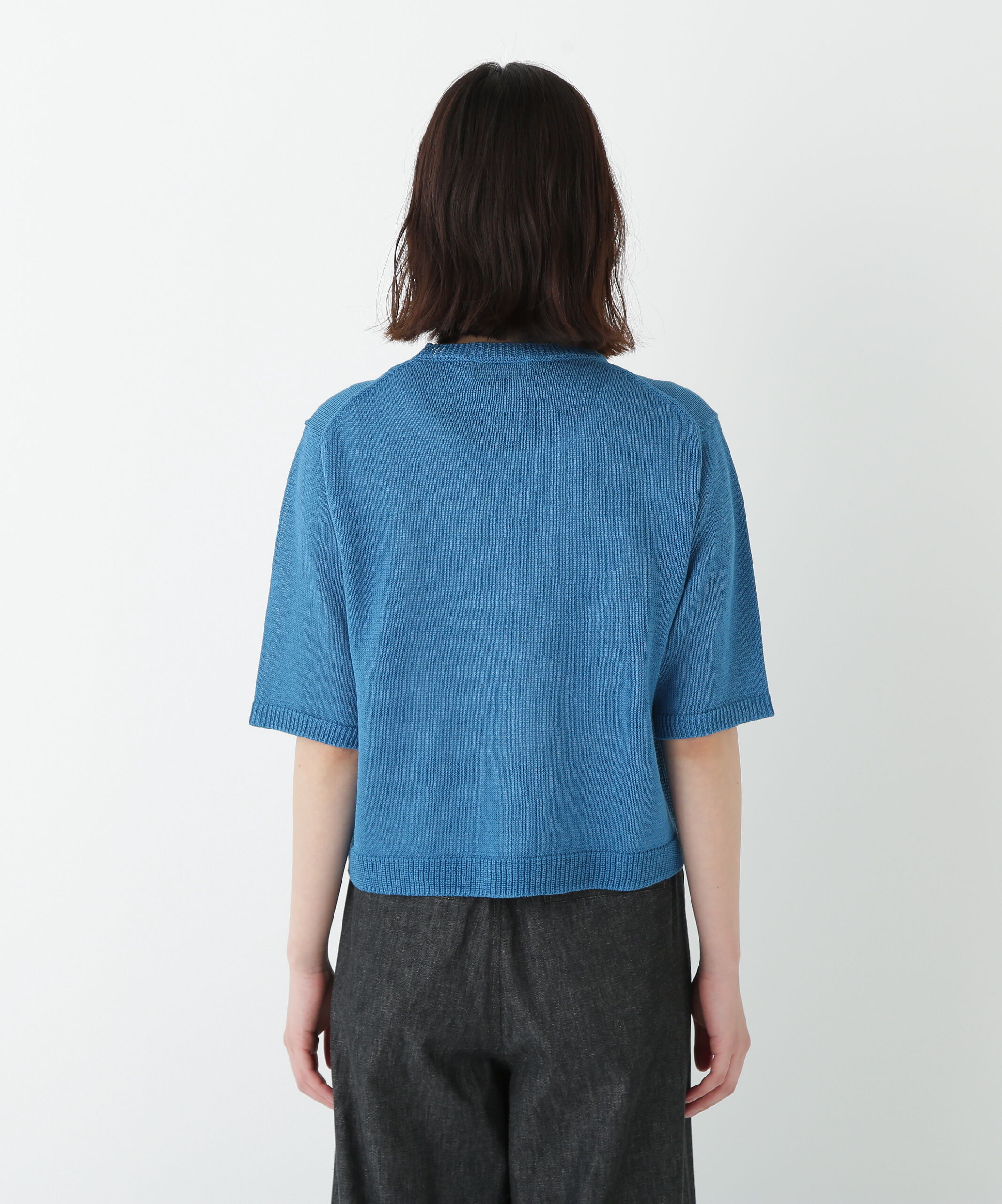  「◆ミドルゲージギマクルーネック半袖カーディガン」|ニット・セーター|