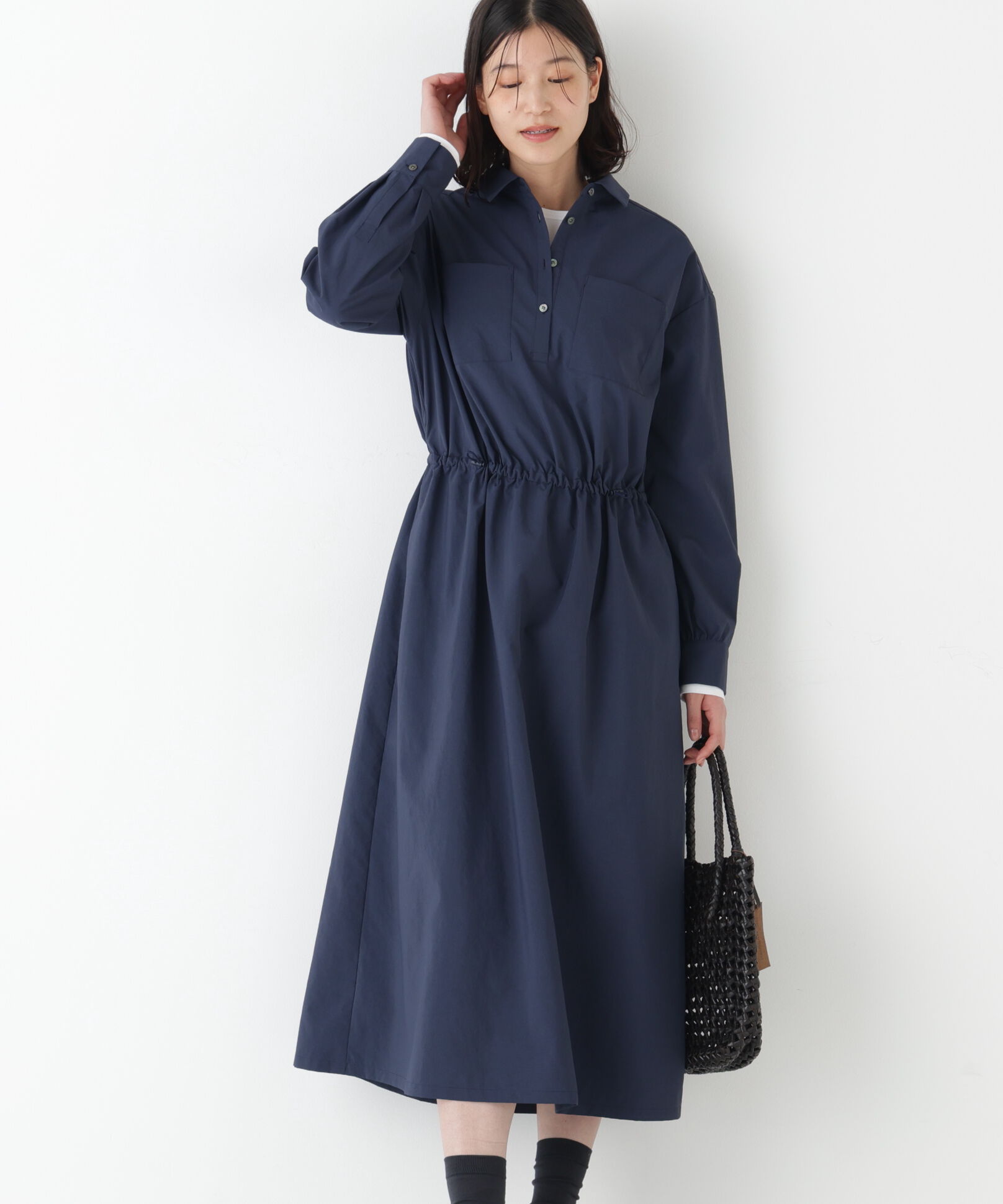  「◆ドロストシャツＯＰ」|ワンピース|ネイビー