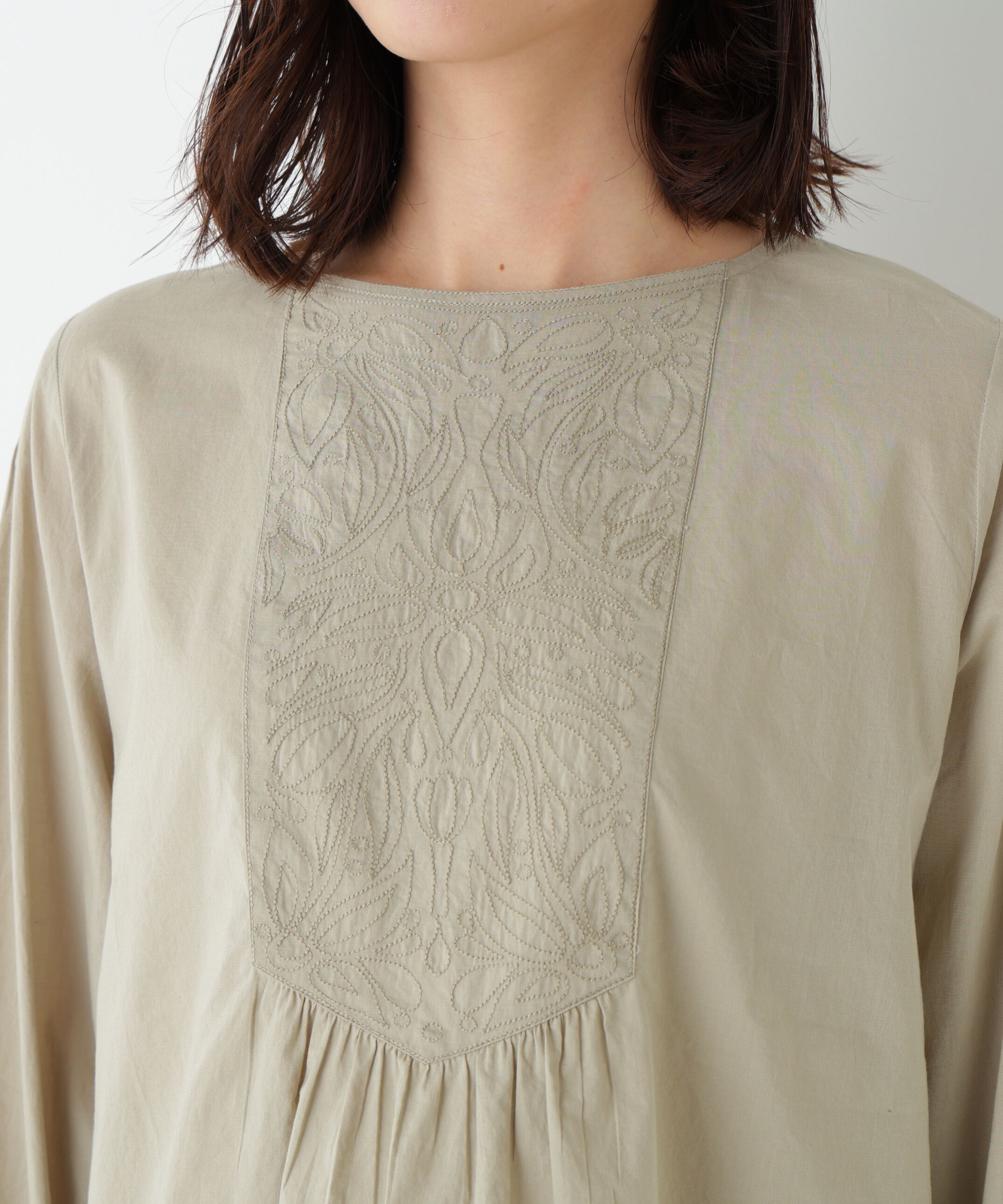  「◆インドキルトヨークノーカラーブラウス」|シャツ・ブラウス|