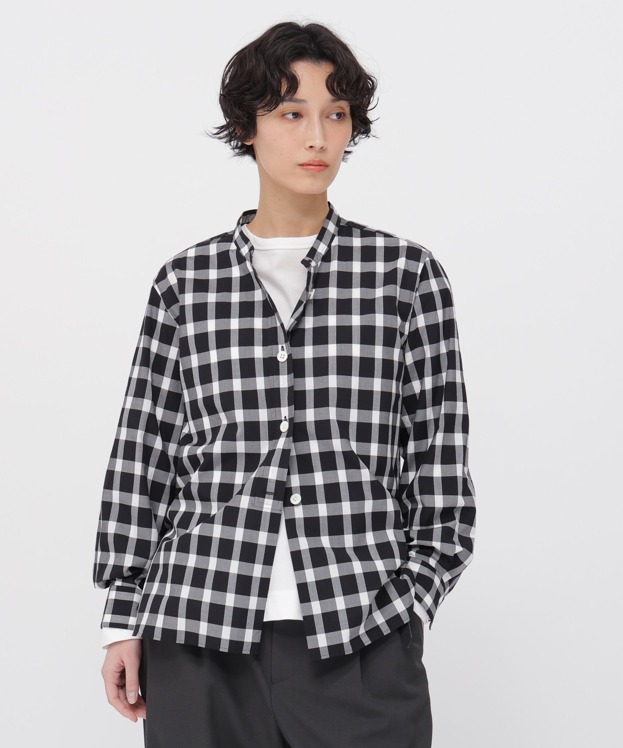  「COTTON CHECK SHIRT」|シャツ・ブラウス|BLACK / WHITE1
