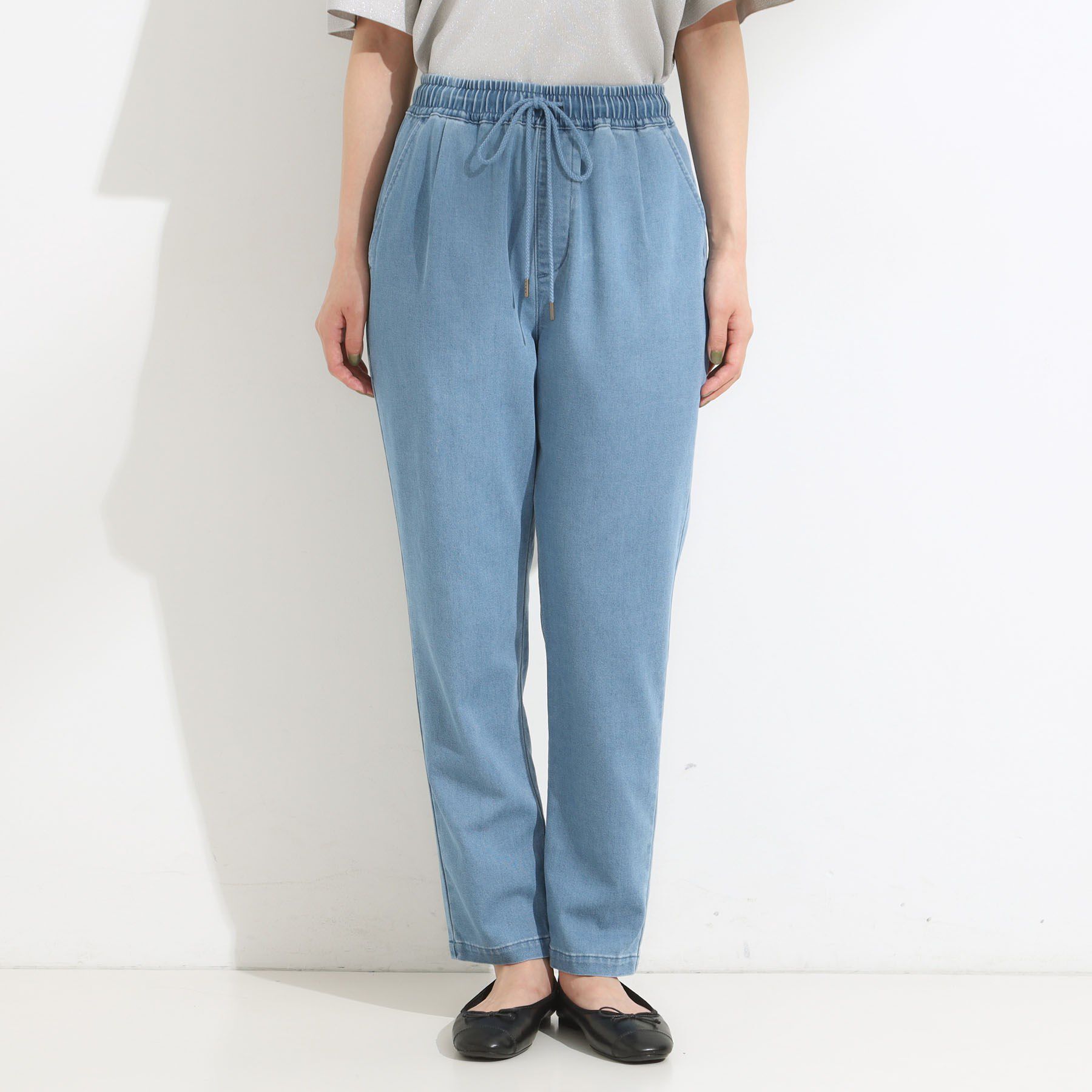 SHOO･LA･RUE「【高レビュー/SS-LL/美脚シルエット】自然に体型カバー イージーデニム テーパードパンツ」|デニム|