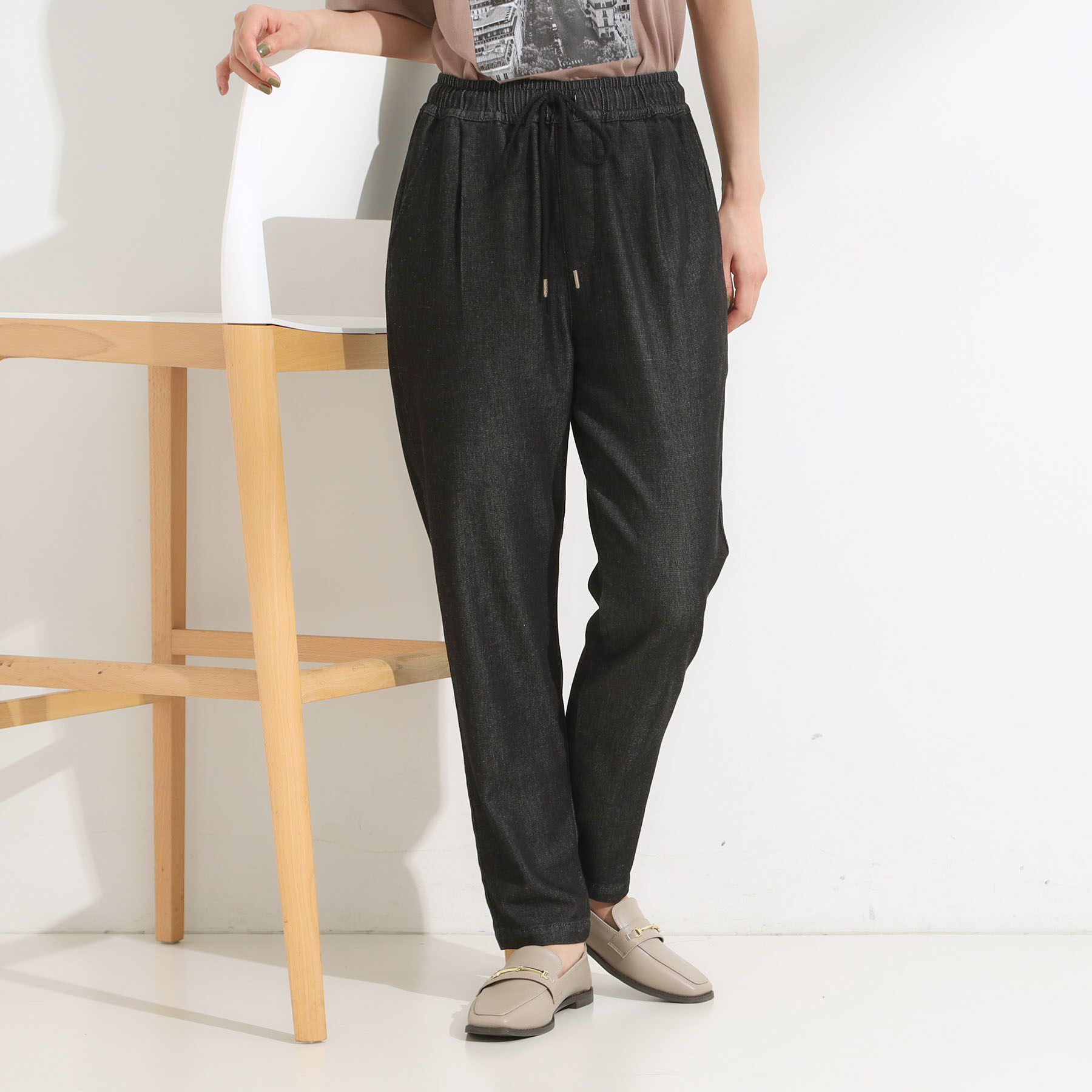 SHOO･LA･RUE「【高レビュー/SS-LL/美脚シルエット】自然に体型カバー イージーデニム テーパードパンツ」|デニム|