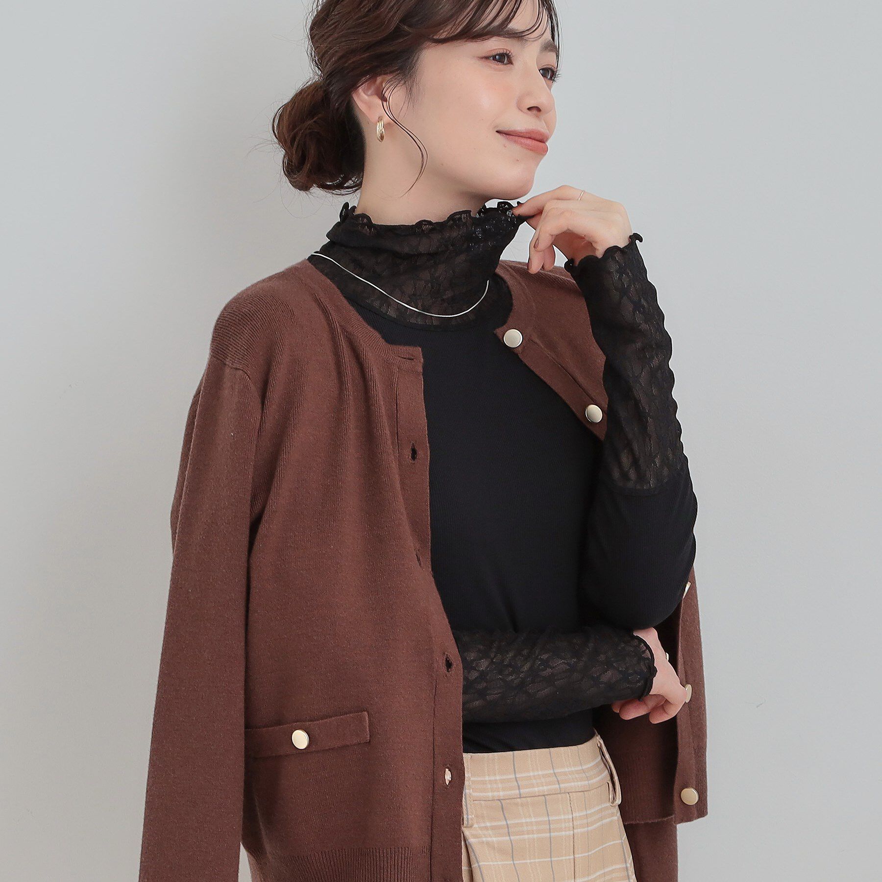 SHOO･LA･RUE「【洗濯機可】レイヤードスタイルに レース切り替えインナー」|Tシャツ・カットソー|ブラック(019)