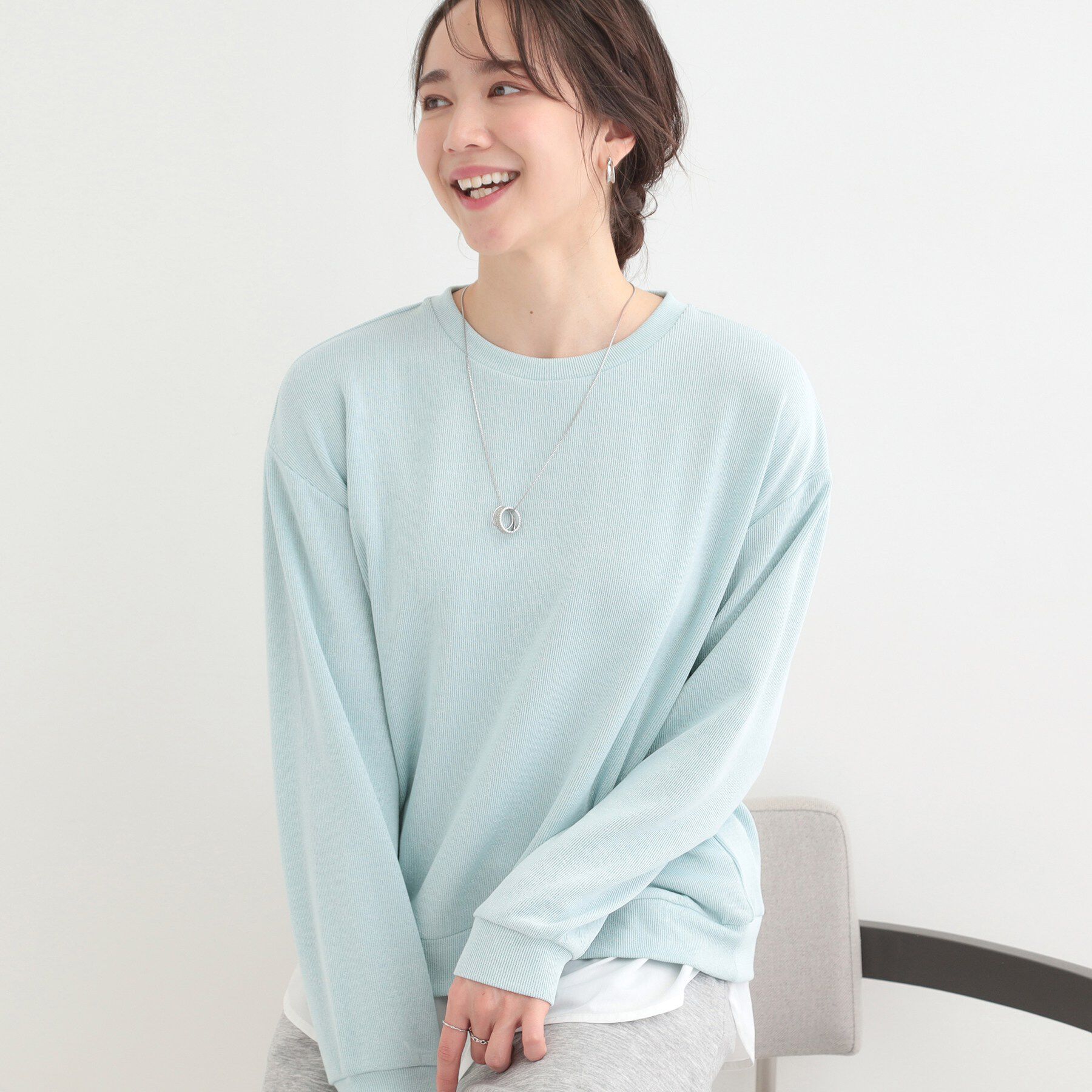 SHOO･LA･RUE「1枚でサマ見え ラメニットソーレイヤード風トップス」|Tシャツ・カットソー|サックスブルー(09