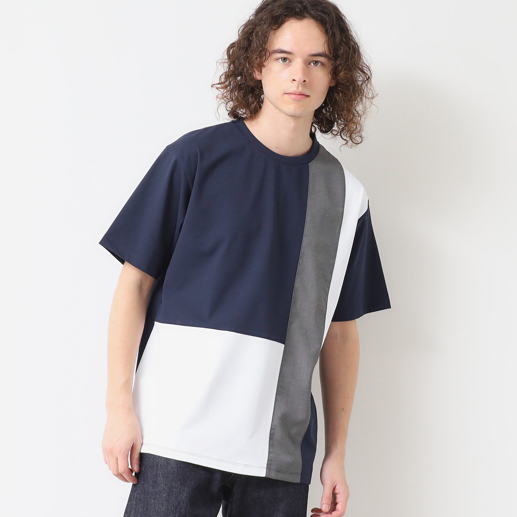 Dessin「【洗える】ブロック切り替えTシャツ」|Tシャツ・カットソー|ネイビー(294)